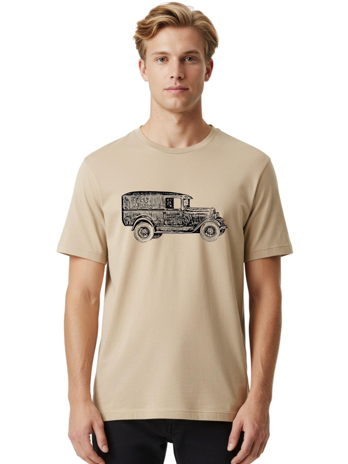 Correio Men'S Graphic Tee, 100% Cotton, Comfortable Casual Summer Wear, Machine Washable, Vintage Truck, Retro Vehicle, Classic Automobile, Correio Branding, Wooden Texture, Sketch Art, Antique Car, Nostalgic Design, Old-Fashioned, Aad784 28