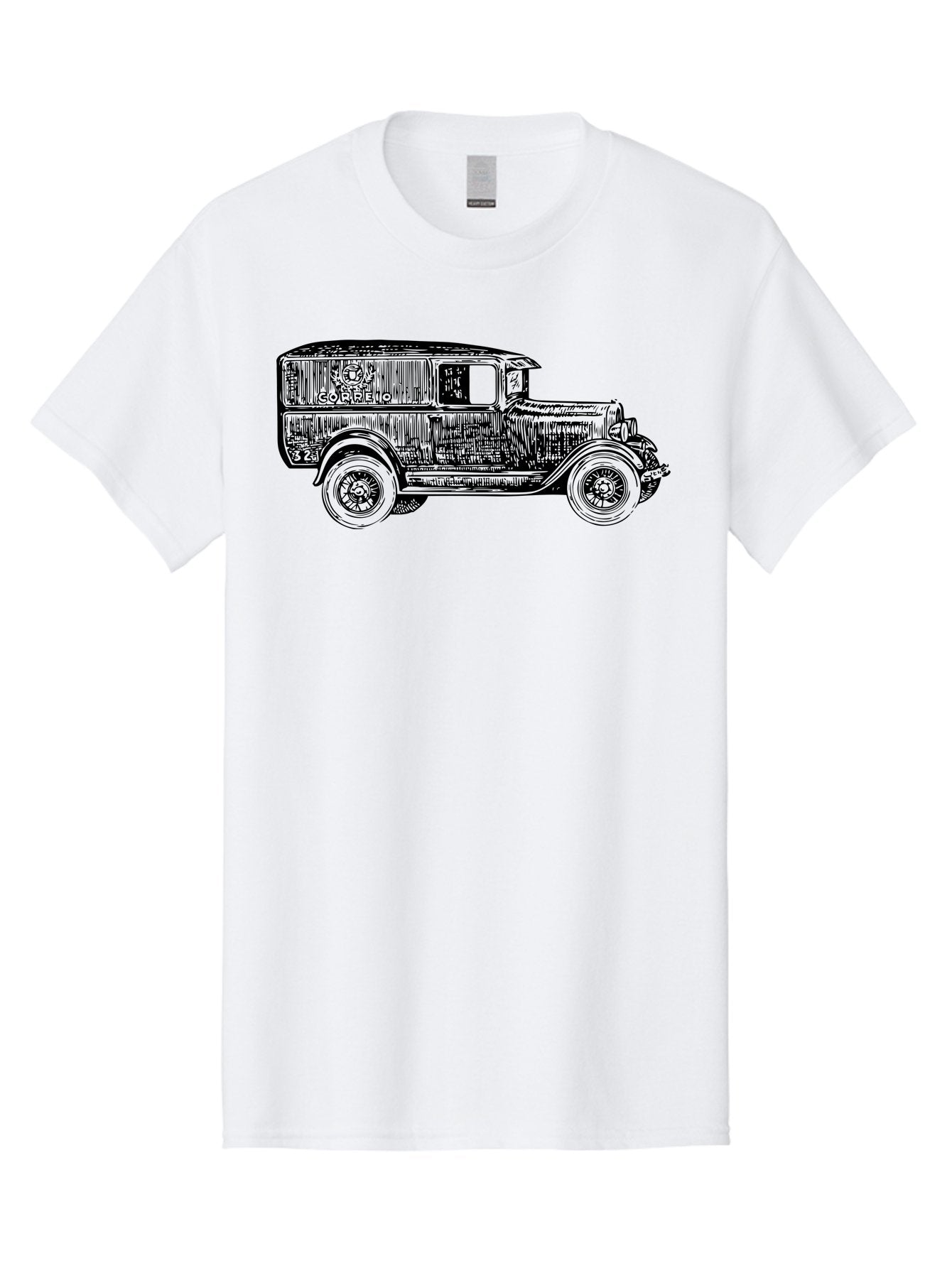 Correio Men'S Graphic Tee, 100% Cotton, Comfortable Casual Summer Wear, Machine Washable, Vintage Truck, Retro Vehicle, Classic Automobile, Correio Branding, Wooden Texture, Sketch Art, Antique Car, Nostalgic Design, Old-Fashioned, Aad784 14