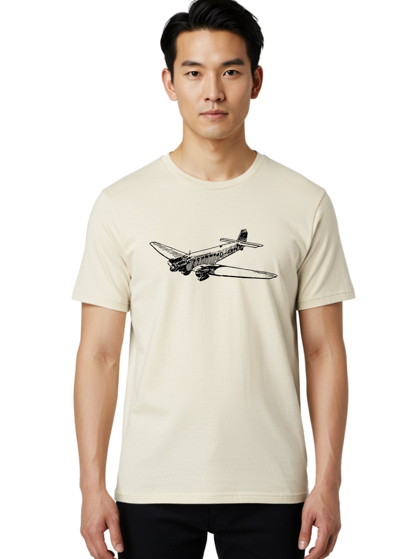 Dc3-Airplane Men'S Graphic Tee, 100% Cotton, Comfortable Casual Summer Wear, Machine Washable, Vintage Airplane, Classic Aircraft, Dc-3 Plane, Propeller-Driven Plane, Aviation History, Retro Flying Machine, Black And White Illustration, Aad785 22