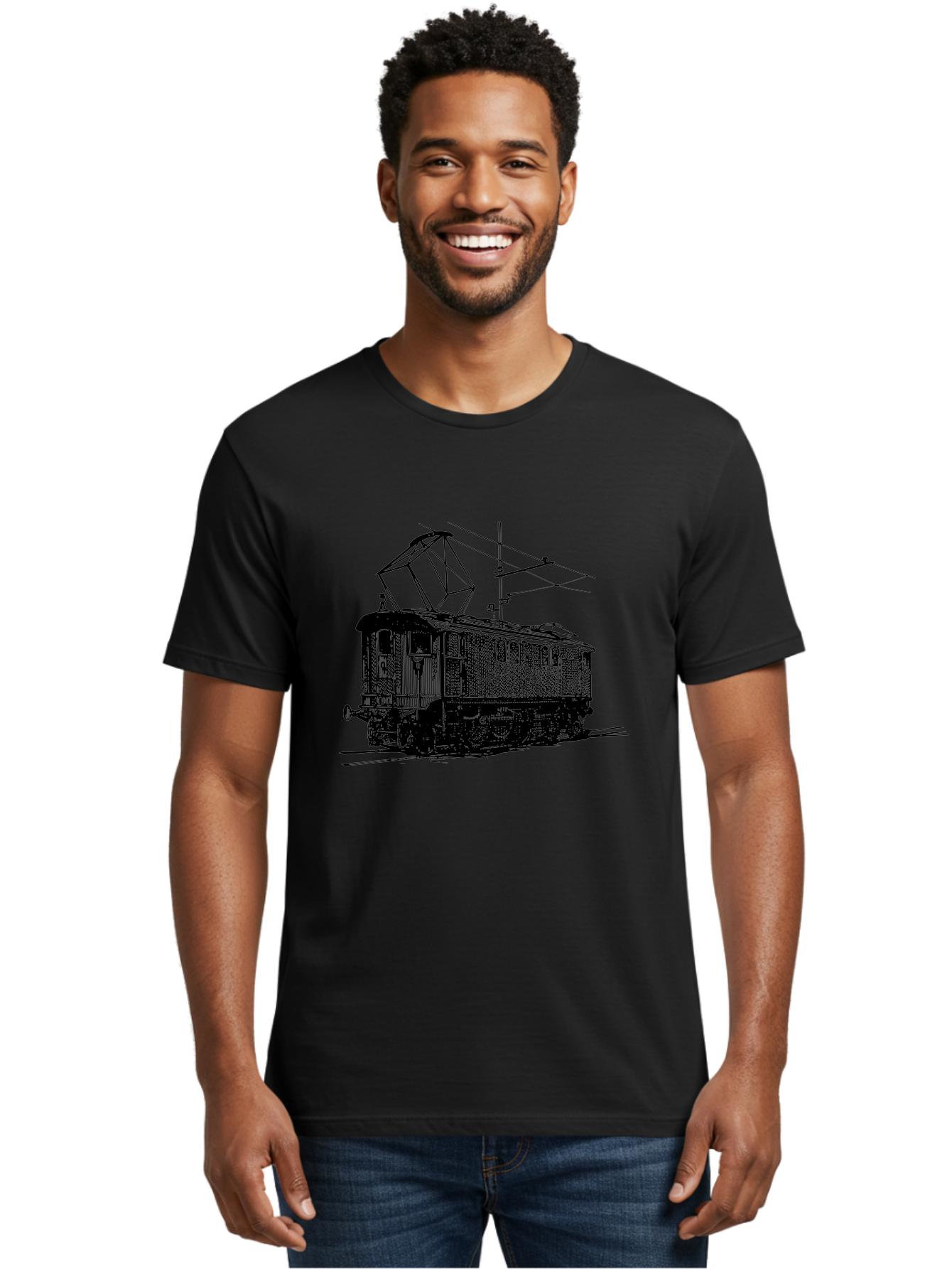 Electric-Train Men'S Graphic Tee, 100% Cotton, Comfortable Casual Summer Wear, Machine Washable, Vintage Electric Train, Railway Locomotive, Transportation Mode, Electric Power, Railway Technology, Historic Train Design, Public Transit Aad788 26