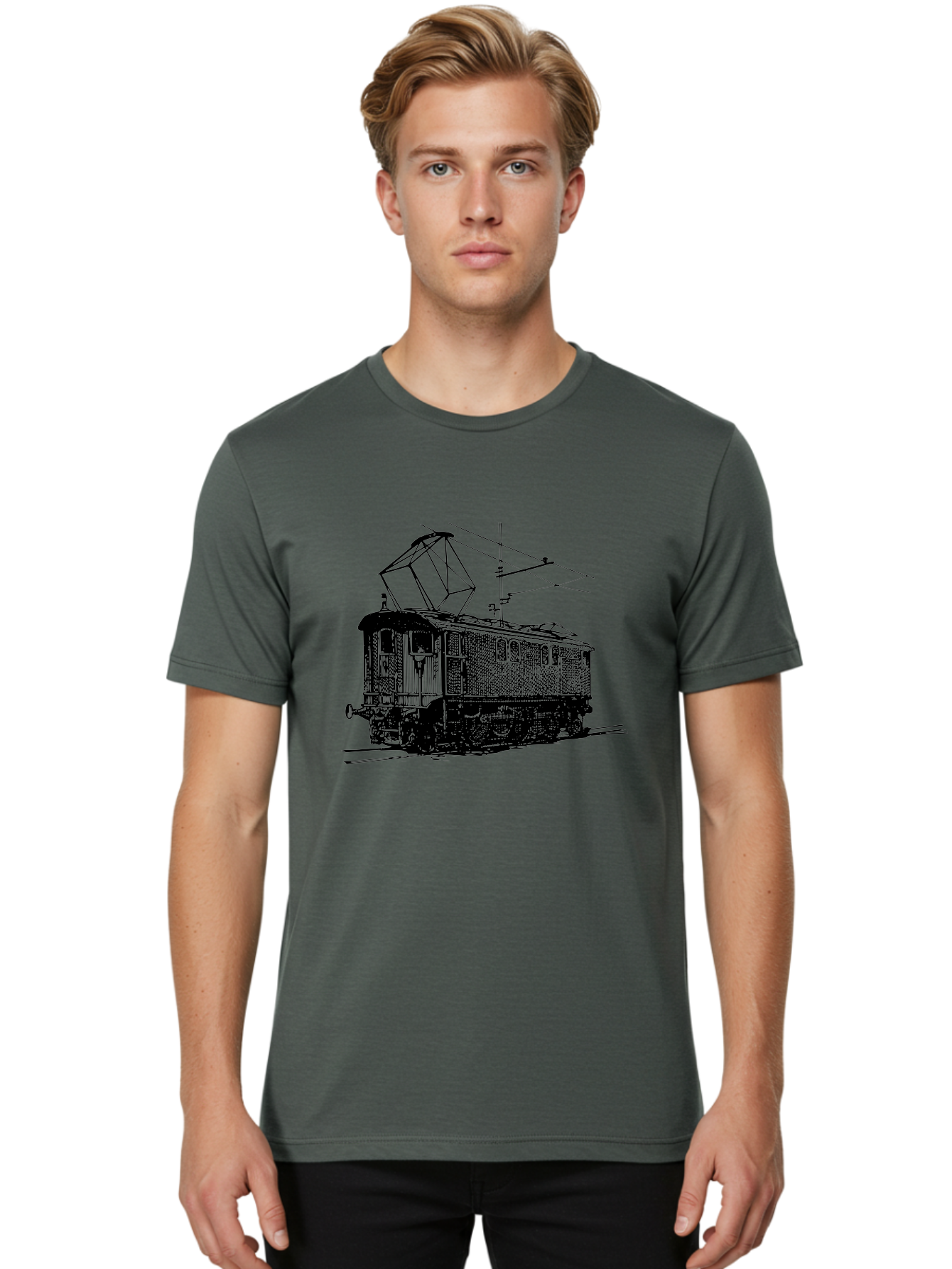 Electric-Train Men'S Graphic Tee, 100% Cotton, Comfortable Casual Summer Wear, Machine Washable, Vintage Electric Train, Railway Locomotive, Transportation Mode, Electric Power, Railway Technology, Historic Train Design, Public Transit Aad788 22