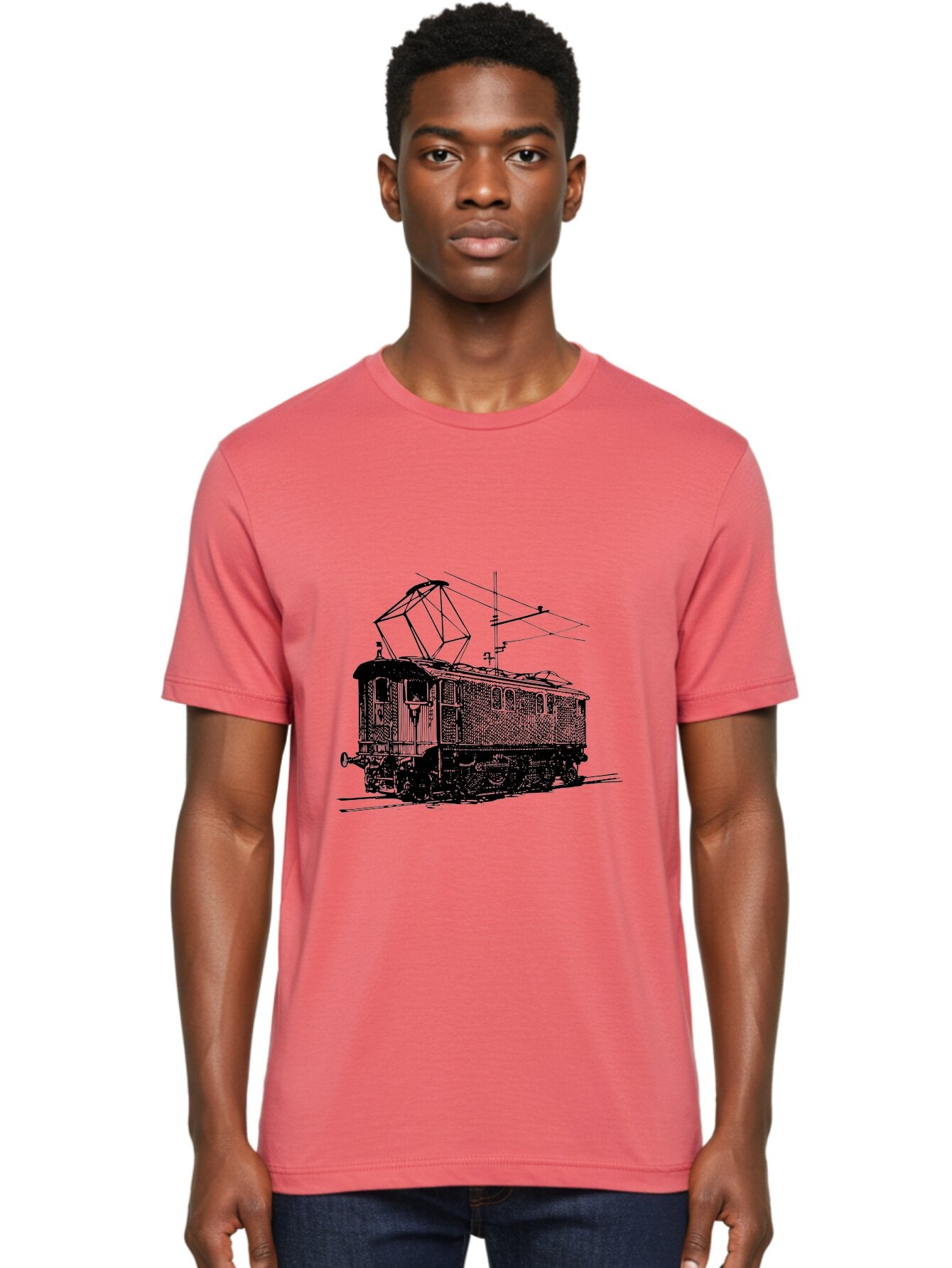 Electric-Train Men'S Graphic Tee, 100% Cotton, Comfortable Casual Summer Wear, Machine Washable, Vintage Electric Train, Railway Locomotive, Transportation Mode, Electric Power, Railway Technology, Historic Train Design, Public Transit Aad788 20