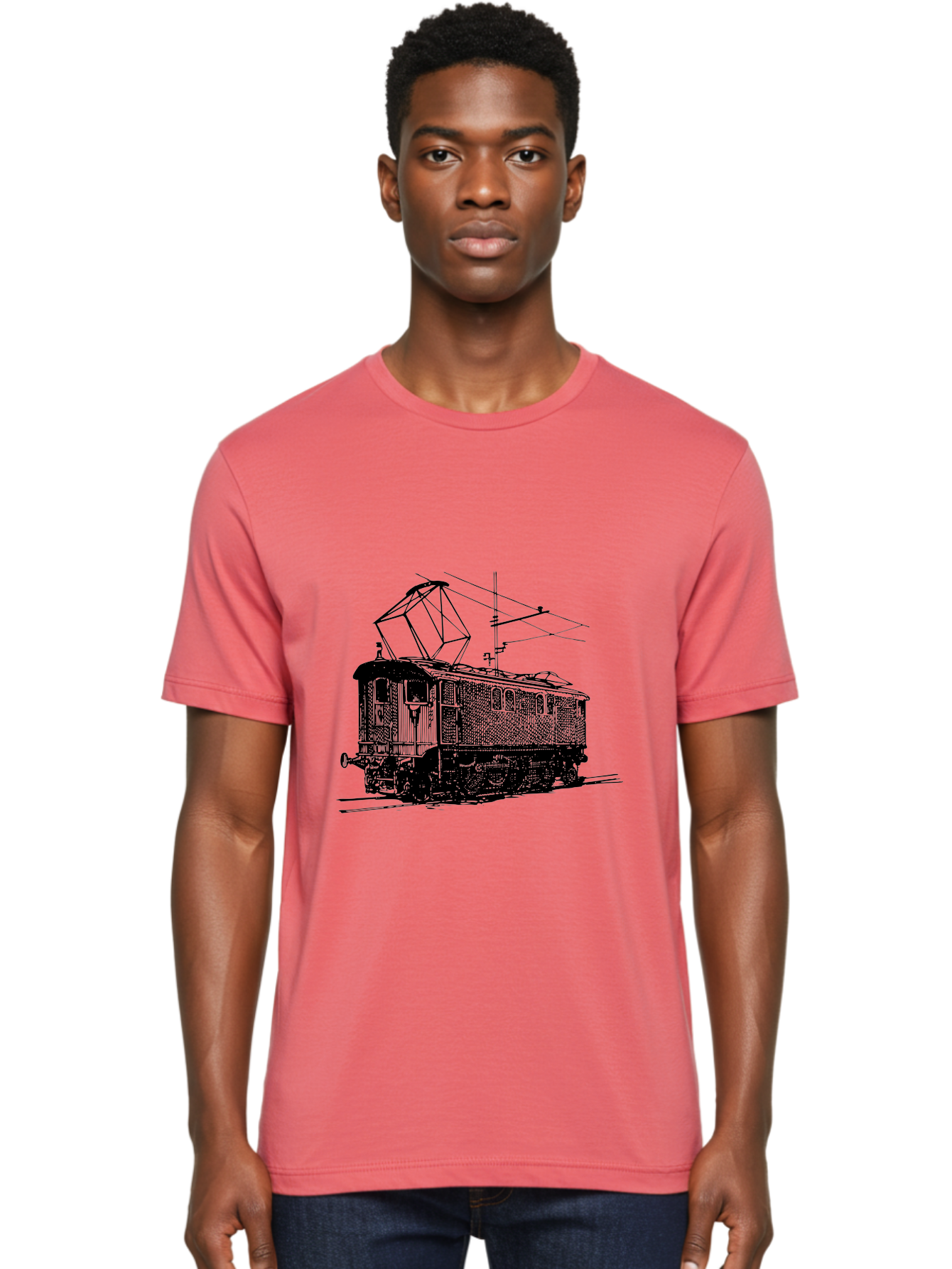 Electric-Train Men'S Graphic Tee, 100% Cotton, Comfortable Casual Summer Wear, Machine Washable, Vintage Electric Train, Railway Locomotive, Transportation Mode, Electric Power, Railway Technology, Historic Train Design, Public Transit Aad788 30