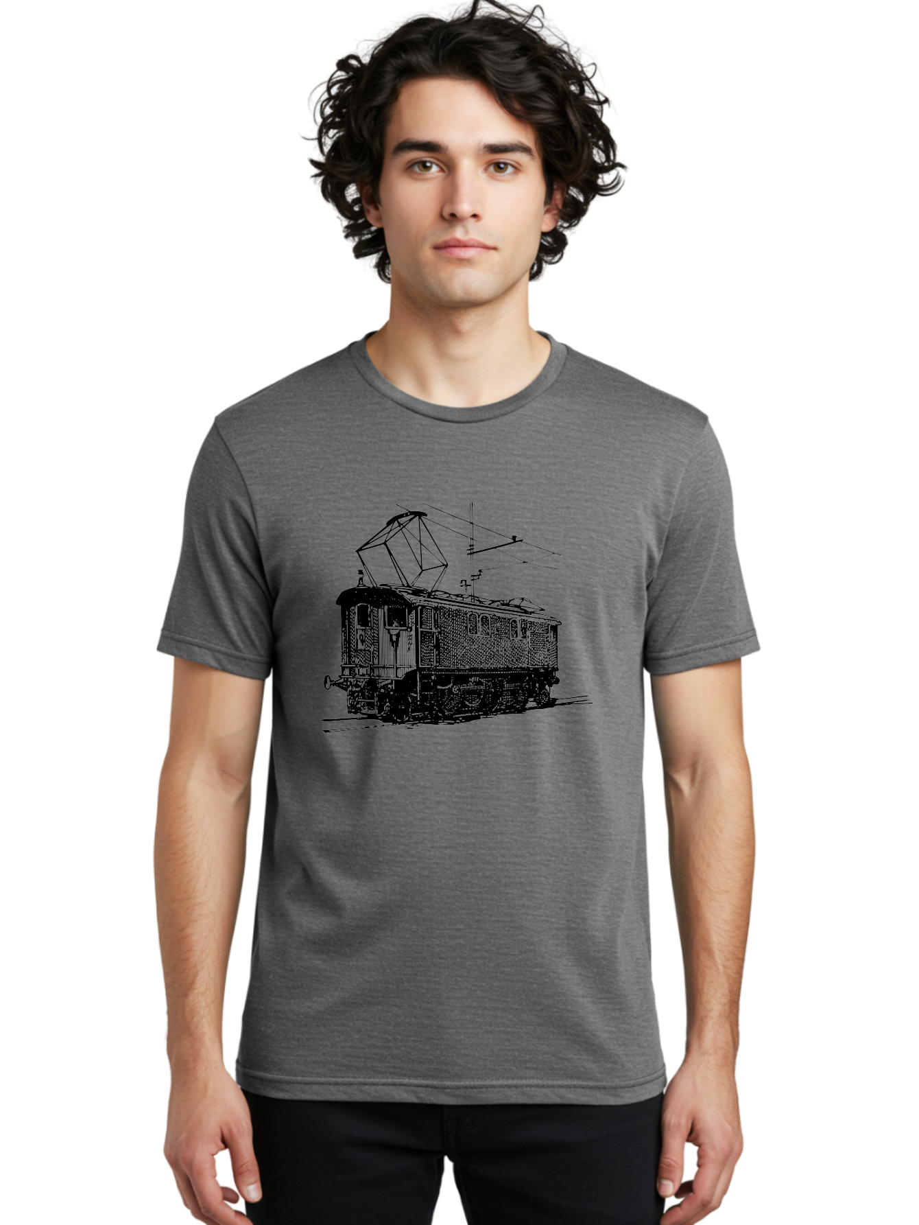 Electric-Train Men'S Graphic Tee, 100% Cotton, Comfortable Casual Summer Wear, Machine Washable, Vintage Electric Train, Railway Locomotive, Transportation Mode, Electric Power, Railway Technology, Historic Train Design, Public Transit Aad788 14