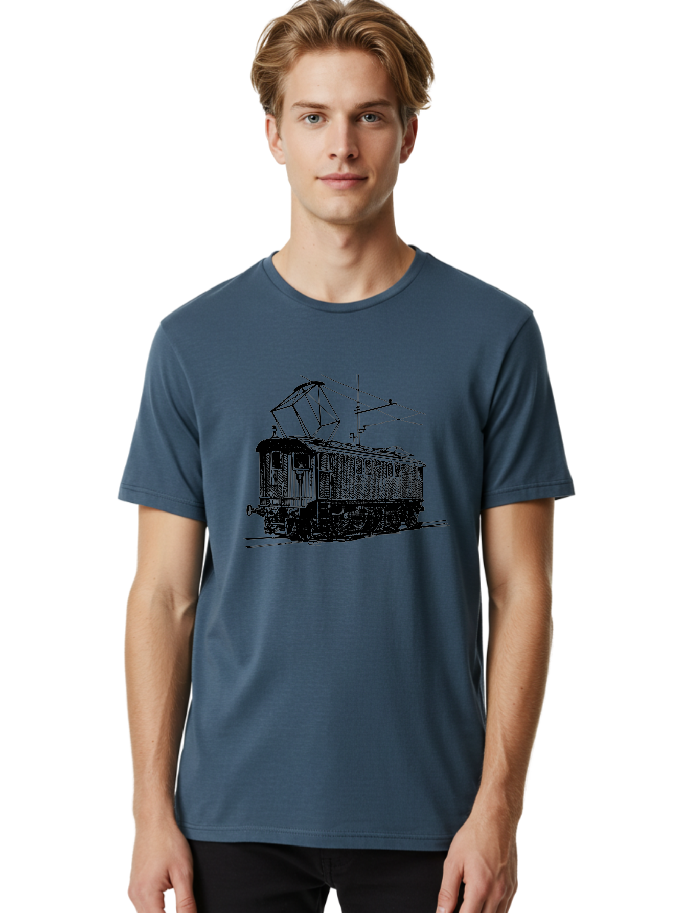 Electric-Train Men'S Graphic Tee, 100% Cotton, Comfortable Casual Summer Wear, Machine Washable, Vintage Electric Train, Railway Locomotive, Transportation Mode, Electric Power, Railway Technology, Historic Train Design, Public Transit Aad788 12