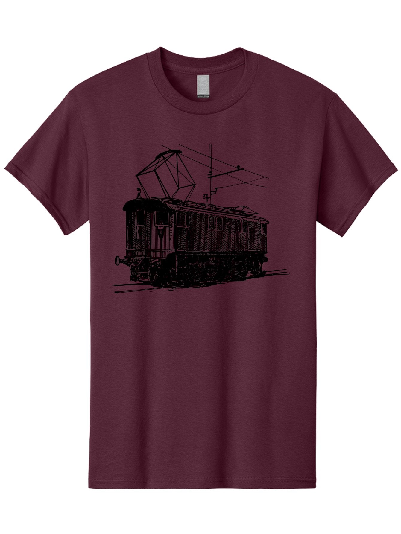 Electric-Train Men'S Graphic Tee, 100% Cotton, Comfortable Casual Summer Wear, Machine Washable, Vintage Electric Train, Railway Locomotive, Transportation Mode, Electric Power, Railway Technology, Historic Train Design, Public Transit Aad788 14