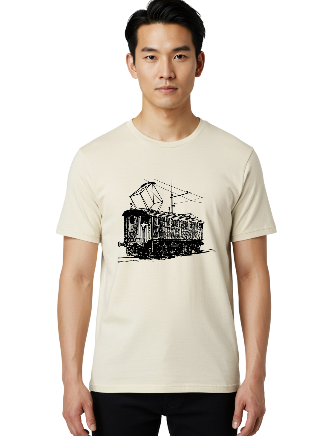 Electric-Train Men'S Graphic Tee, 100% Cotton, Comfortable Casual Summer Wear, Machine Washable, Vintage Electric Train, Railway Locomotive, Transportation Mode, Electric Power, Railway Technology, Historic Train Design, Public Transit Aad788 6