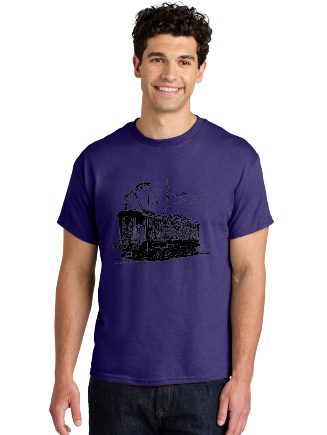Electric-Train Men'S Graphic Tee, 100% Cotton, Comfortable Casual Summer Wear, Machine Washable, Vintage Electric Train, Railway Locomotive, Transportation Mode, Electric Power, Railway Technology, Historic Train Design, Public Transit Aad788 20
