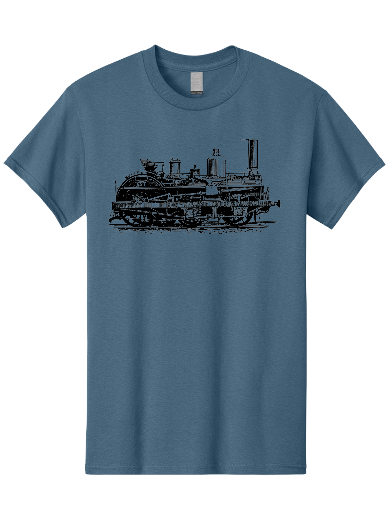Est-Steam-Train Men'S Graphic Tee, 100% Cotton, Comfortable Casual Summer Wear, Machine Washable, Vintage Train Engine, Steam Locomotive, Classic Transportation, Esi Train, Rail Travel, Nostalgic Vehicle, Industrial Heritage, Old Train, Aad789