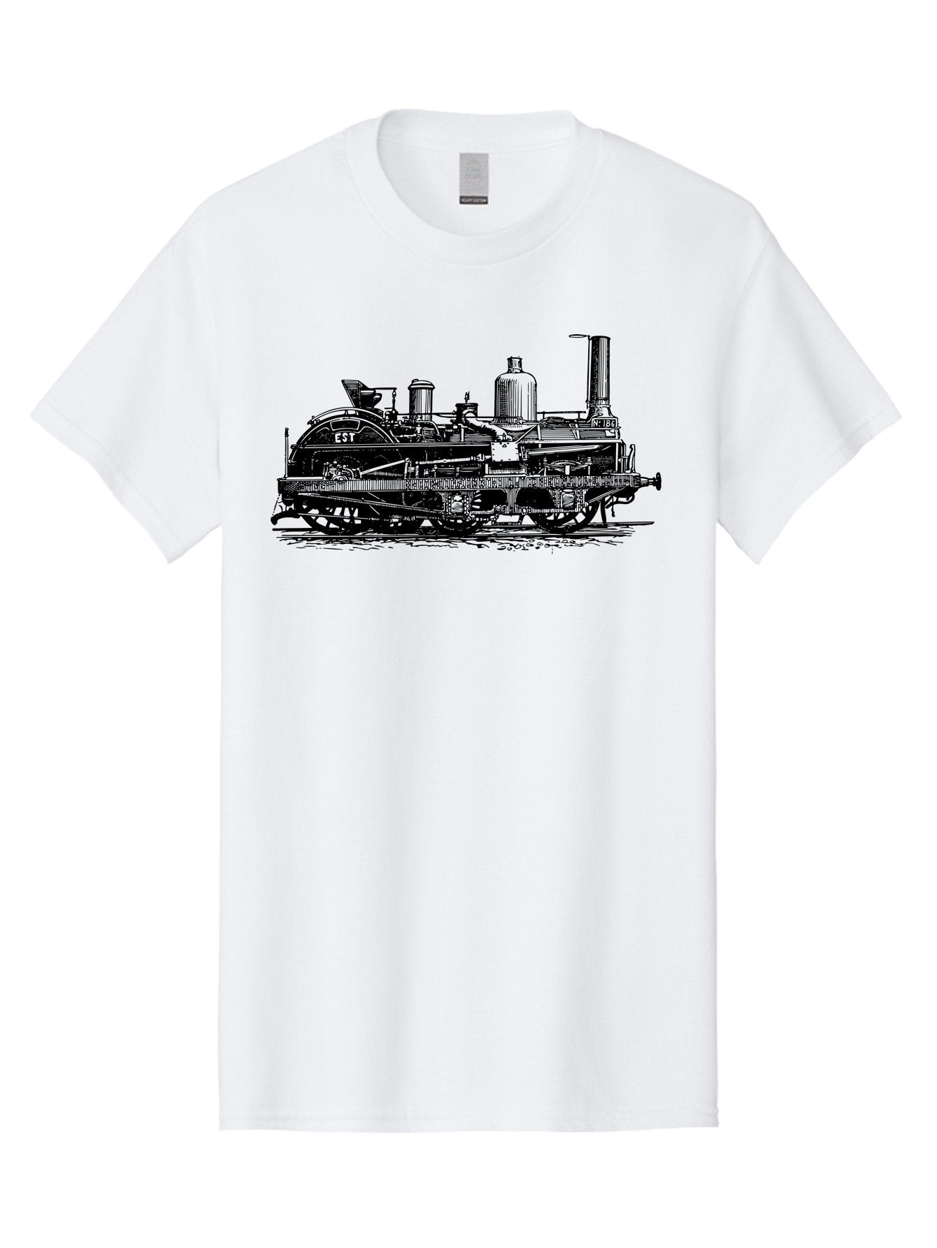 Est-Steam-Train Men'S Graphic Tee, 100% Cotton, Comfortable Casual Summer Wear, Machine Washable, Vintage Train Engine, Steam Locomotive, Classic Transportation, Esi Train, Rail Travel, Nostalgic Vehicle, Industrial Heritage, Old Train, Aad789