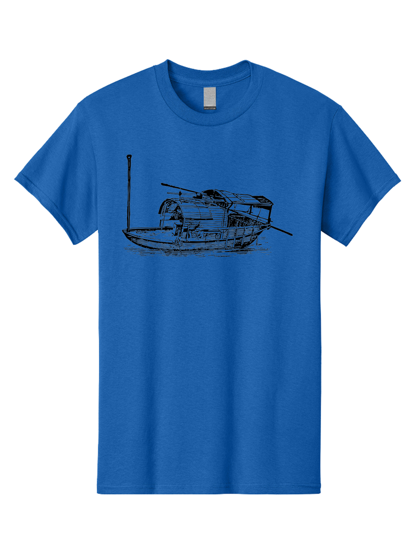 Floating-Houseboat Men'S Graphic Tee, 100% Cotton, Comfortable Casual Summer Wear, Machine Washable, Houseboat, Floating Home, Watercraft, Traditional Architecture, Serene Atmosphere, Vintage Illustration, Nautical Design, Peaceful Ambiance, Aad790 21