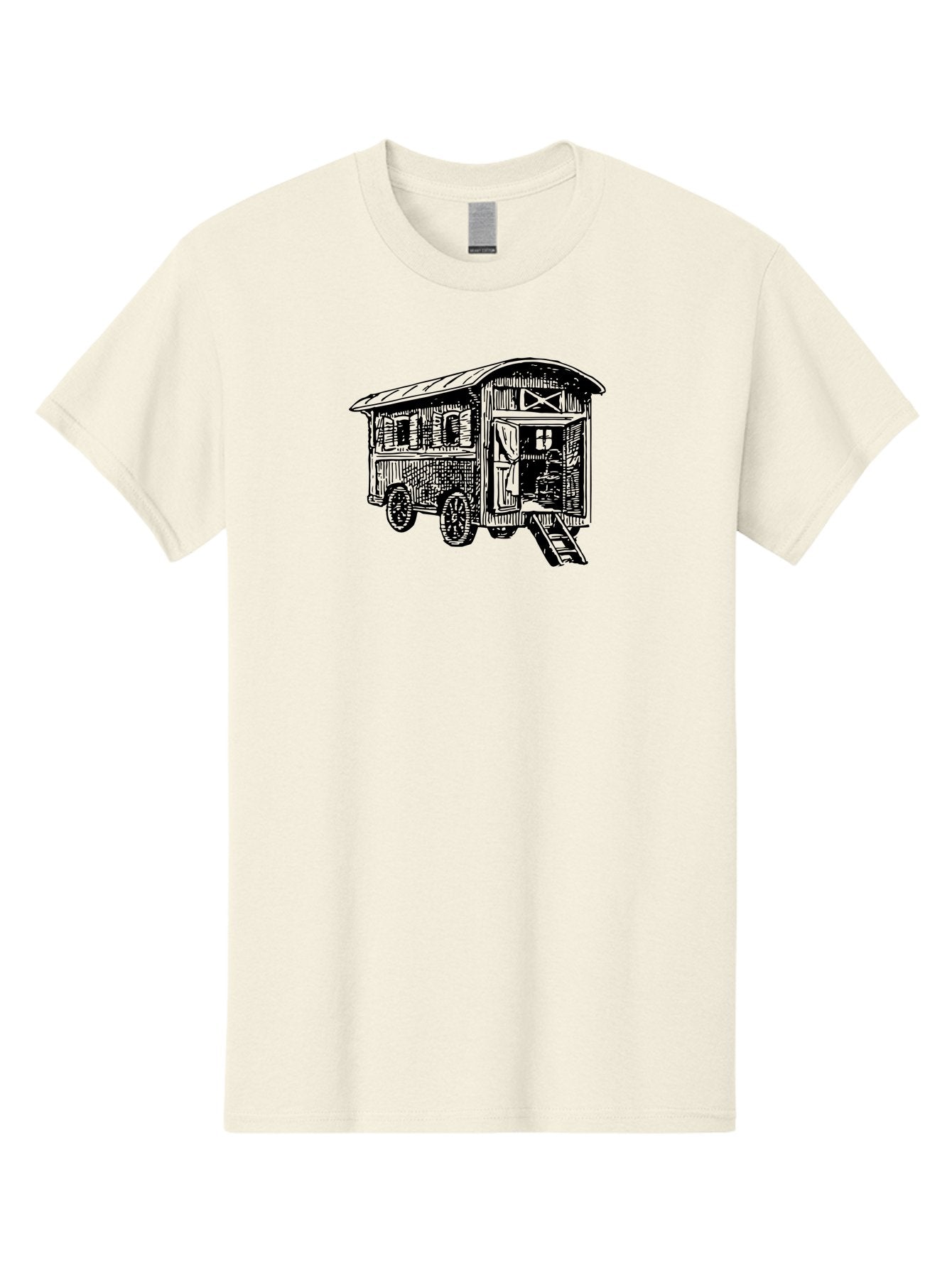 Gypsy-Vardo Men'S Graphic Tee, 100% Cotton, Comfortable Casual Summer Wear, Machine Washable, Gypsy Caravan, Vintage Trailer, Wooden Caravan, Rustic Charm, Travel Trailer, Nomadic Lifestyle, Alternative Living, Bohemian Style Aad791