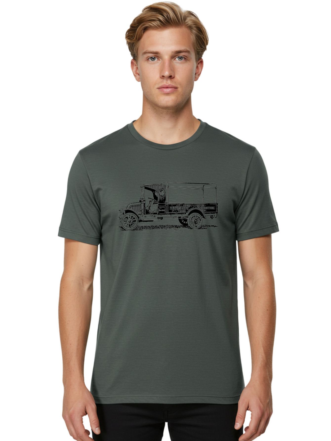 Hall-Bros-Furniture Men'S Graphic Tee, 100% Cotton, Comfortable Casual Summer Wear, Machine Washable, Vintage Truck, Antique Delivery Vehicle, Hale Bros Furniture, Classic Truck Design, Old Truck, Retro Transportation, Furniture Delivery, Aad792 10