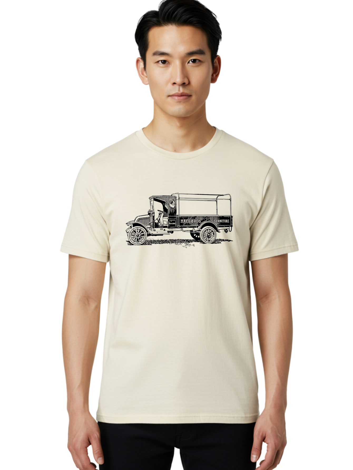 Hall-Bros-Furniture Men'S Graphic Tee, 100% Cotton, Comfortable Casual Summer Wear, Machine Washable, Vintage Truck, Antique Delivery Vehicle, Hale Bros Furniture, Classic Truck Design, Old Truck, Retro Transportation, Furniture Delivery, Aad792 26