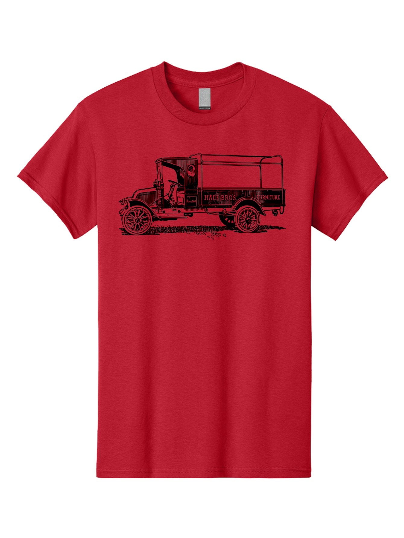 Hall-Bros-Furniture Men'S Graphic Tee, 100% Cotton, Comfortable Casual Summer Wear, Machine Washable, Vintage Truck, Antique Delivery Vehicle, Hale Bros Furniture, Classic Truck Design, Old Truck, Retro Transportation, Furniture Delivery, Aad792 13