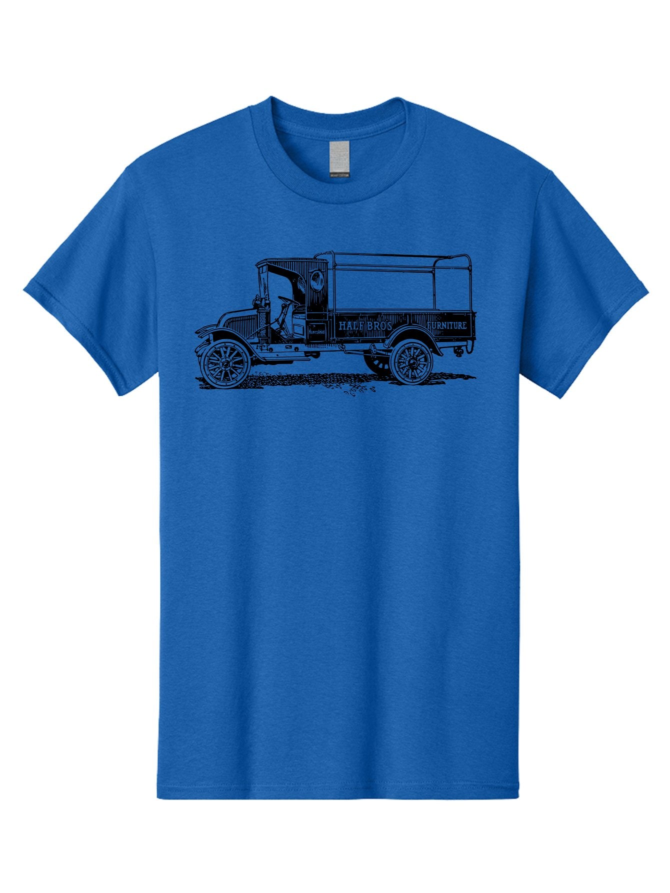 Hall-Bros-Furniture Men'S Graphic Tee, 100% Cotton, Comfortable Casual Summer Wear, Machine Washable, Vintage Truck, Antique Delivery Vehicle, Hale Bros Furniture, Classic Truck Design, Old Truck, Retro Transportation, Furniture Delivery, Aad792