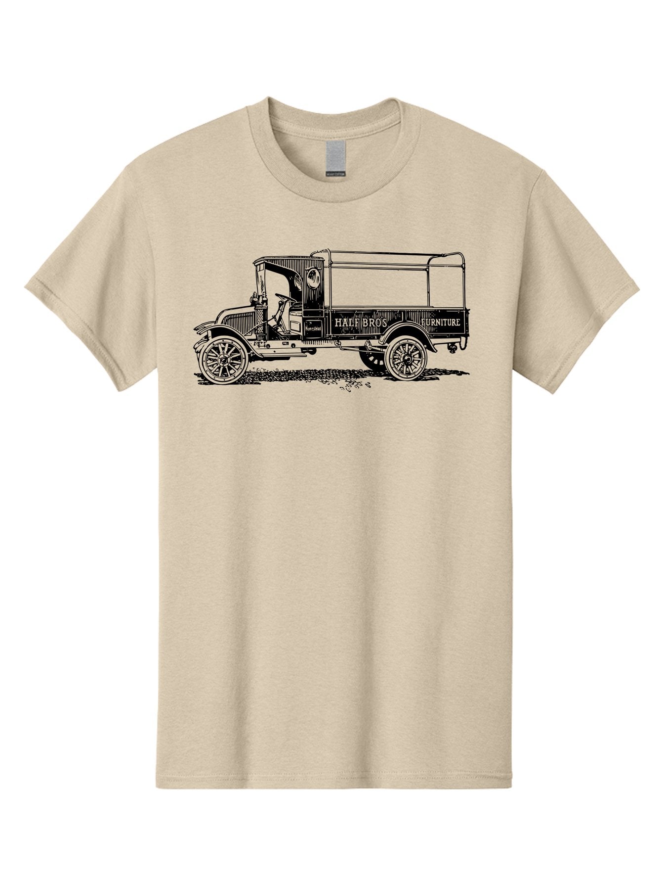 Hall-Bros-Furniture Men'S Graphic Tee, 100% Cotton, Comfortable Casual Summer Wear, Machine Washable, Vintage Truck, Antique Delivery Vehicle, Hale Bros Furniture, Classic Truck Design, Old Truck, Retro Transportation, Furniture Delivery, Aad792