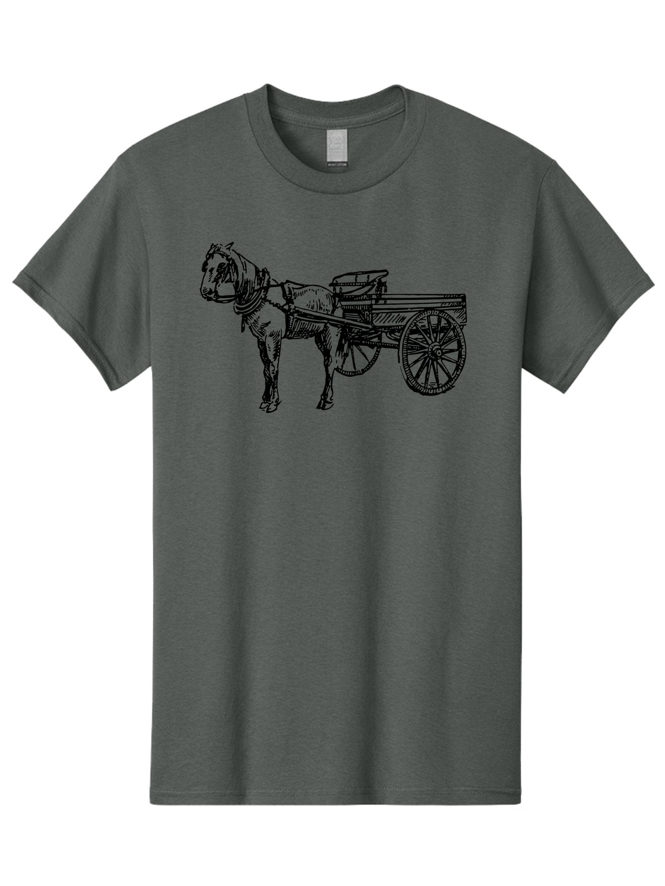 Horse-And-Cart Men'S Graphic Tee, 100% Cotton, Comfortable Casual Summer Wear, Machine Washable, Horse Drawn Cart, Vintage Transportation, Traditional Carriage, Horse Harness, Wooden Cart Wheels, Classic Illustration, Historical Vehicle, Aad793 13