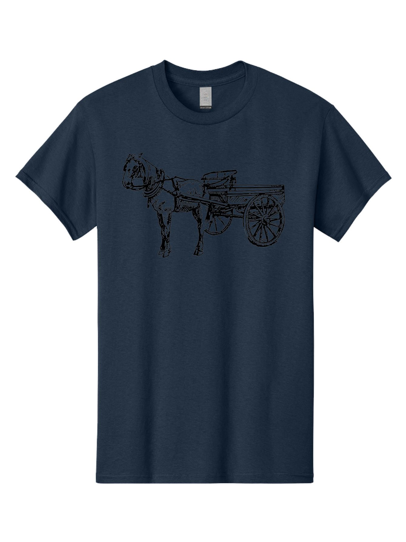 Horse-And-Cart Men'S Graphic Tee, 100% Cotton, Comfortable Casual Summer Wear, Machine Washable, Horse Drawn Cart, Vintage Transportation, Traditional Carriage, Horse Harness, Wooden Cart Wheels, Classic Illustration, Historical Vehicle, Aad793
