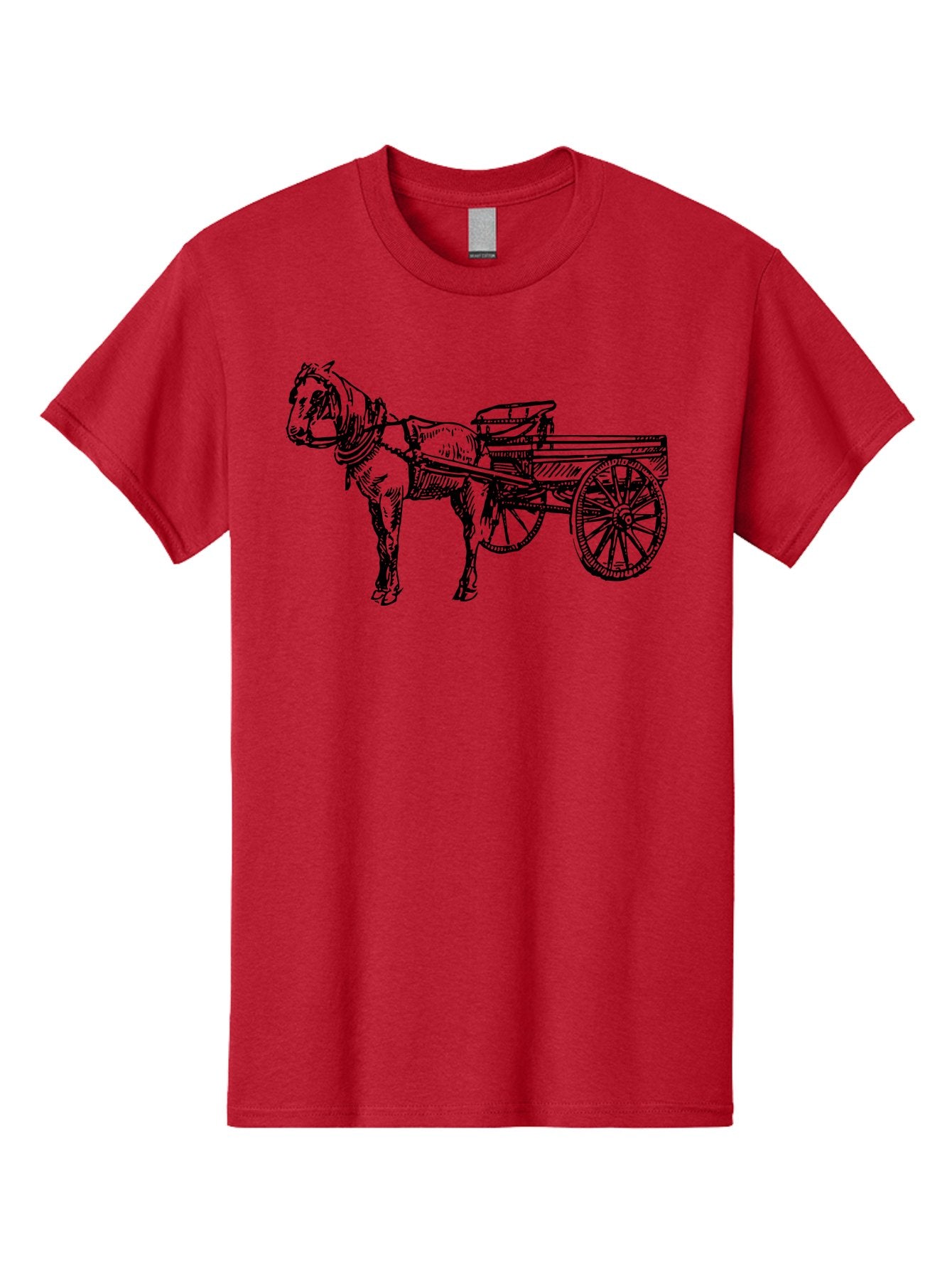 Horse-And-Cart Men'S Graphic Tee, 100% Cotton, Comfortable Casual Summer Wear, Machine Washable, Horse Drawn Cart, Vintage Transportation, Traditional Carriage, Horse Harness, Wooden Cart Wheels, Classic Illustration, Historical Vehicle, Aad793