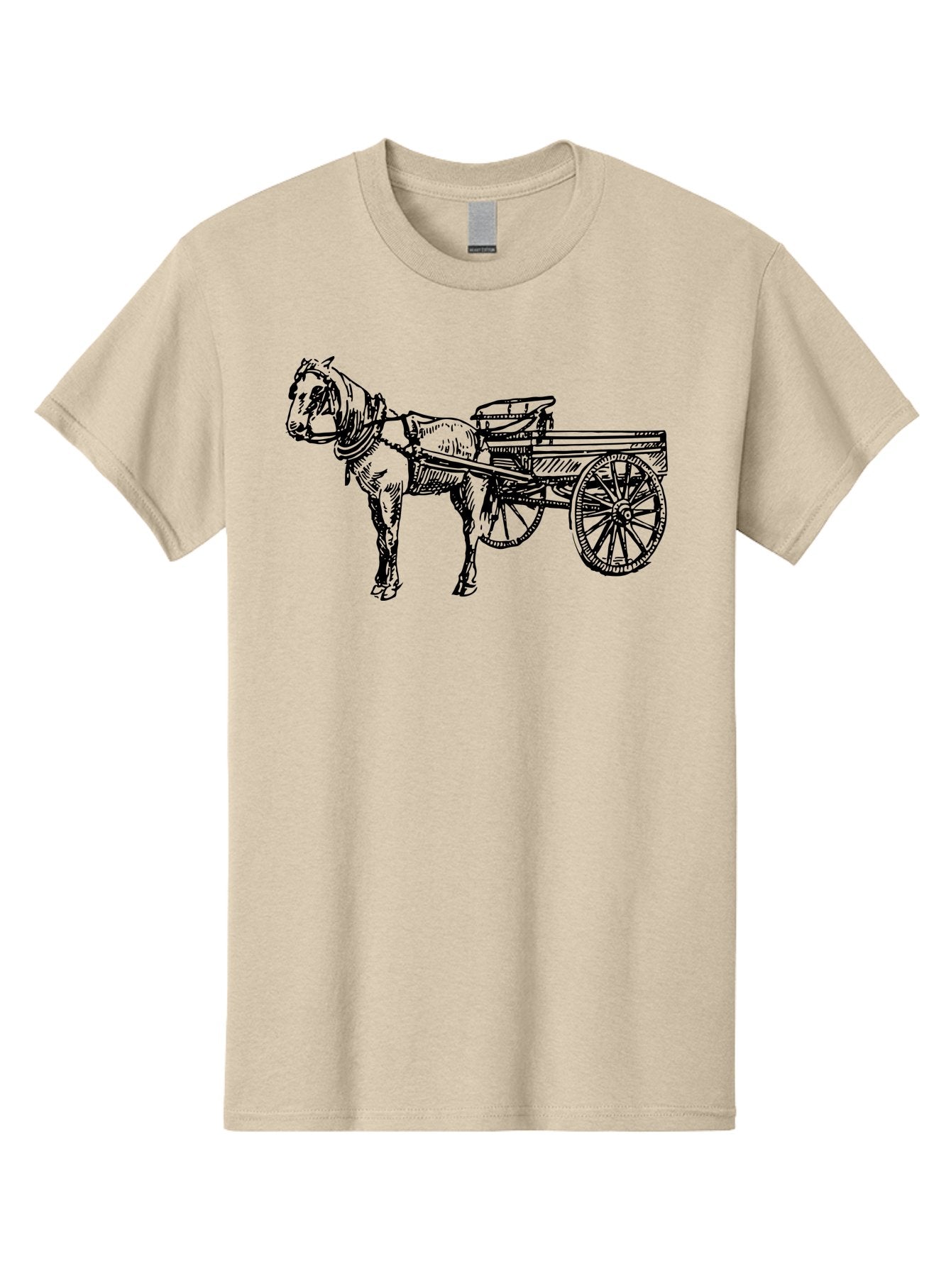 Horse-And-Cart Men'S Graphic Tee, 100% Cotton, Comfortable Casual Summer Wear, Machine Washable, Horse Drawn Cart, Vintage Transportation, Traditional Carriage, Horse Harness, Wooden Cart Wheels, Classic Illustration, Historical Vehicle, Aad793 12