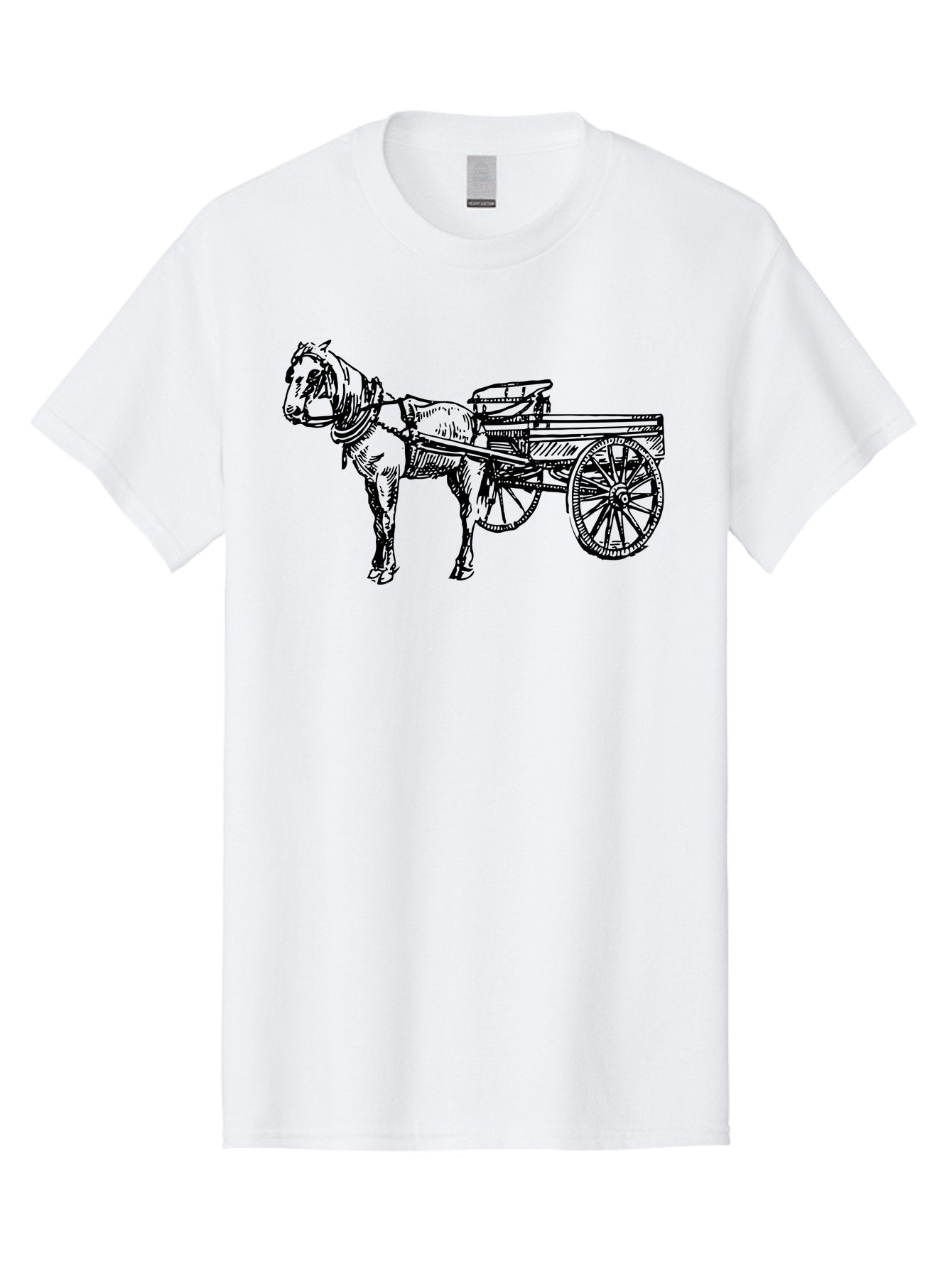 Horse-And-Cart Men'S Graphic Tee, 100% Cotton, Comfortable Casual Summer Wear, Machine Washable, Horse Drawn Cart, Vintage Transportation, Traditional Carriage, Horse Harness, Wooden Cart Wheels, Classic Illustration, Historical Vehicle, Aad793 3