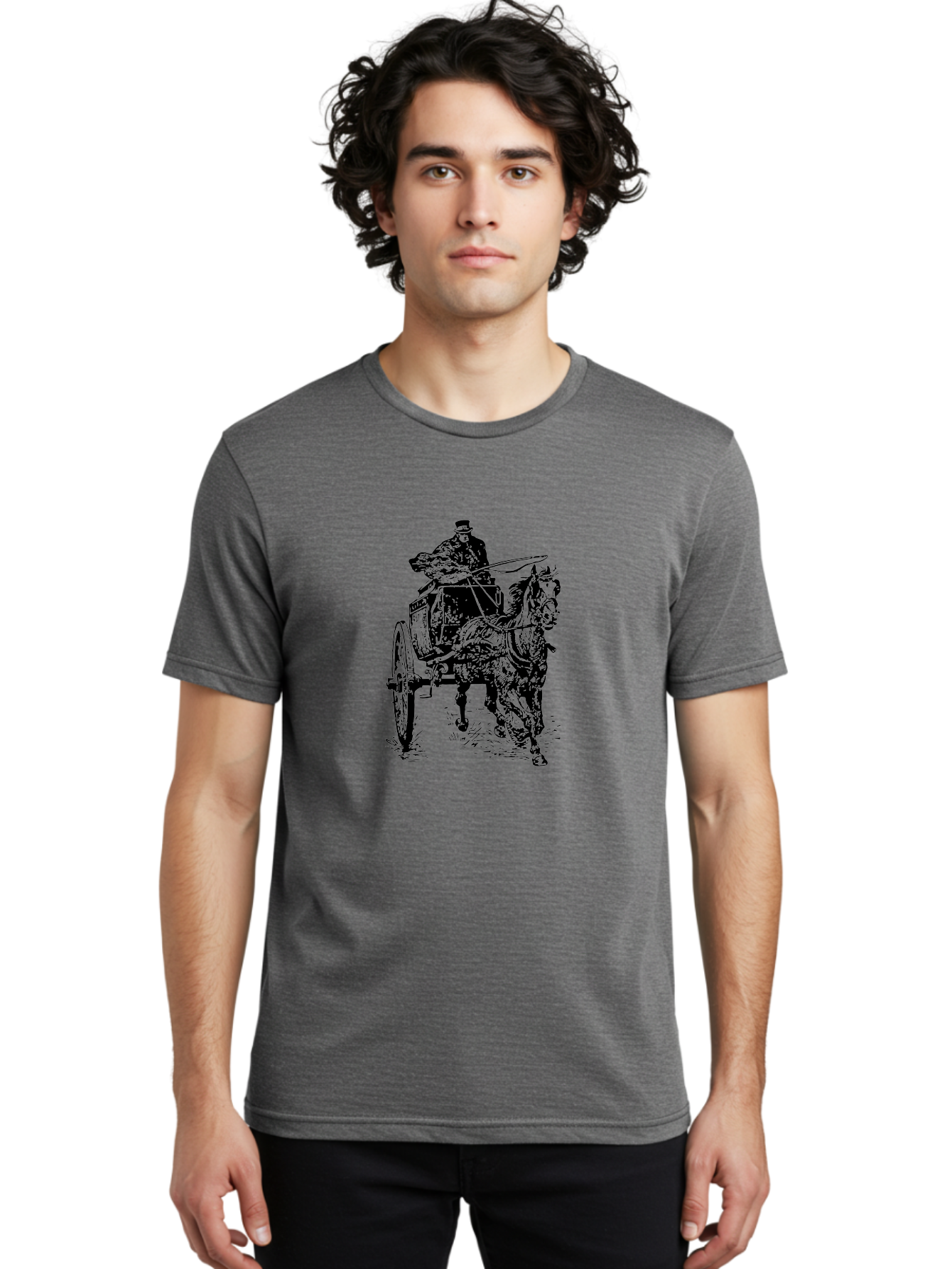 Horse-Drawn-Cart-1 Men'S Graphic Tee, 100% Cotton, Comfortable Casual Summer Wear, Machine Washable, Horse Drawn Carriage, Vintage Transportation, Horse Riding, Old-Fashioned Travel, Carriage Ride, Equestrian Art, Classic Illustration, Aad794 16