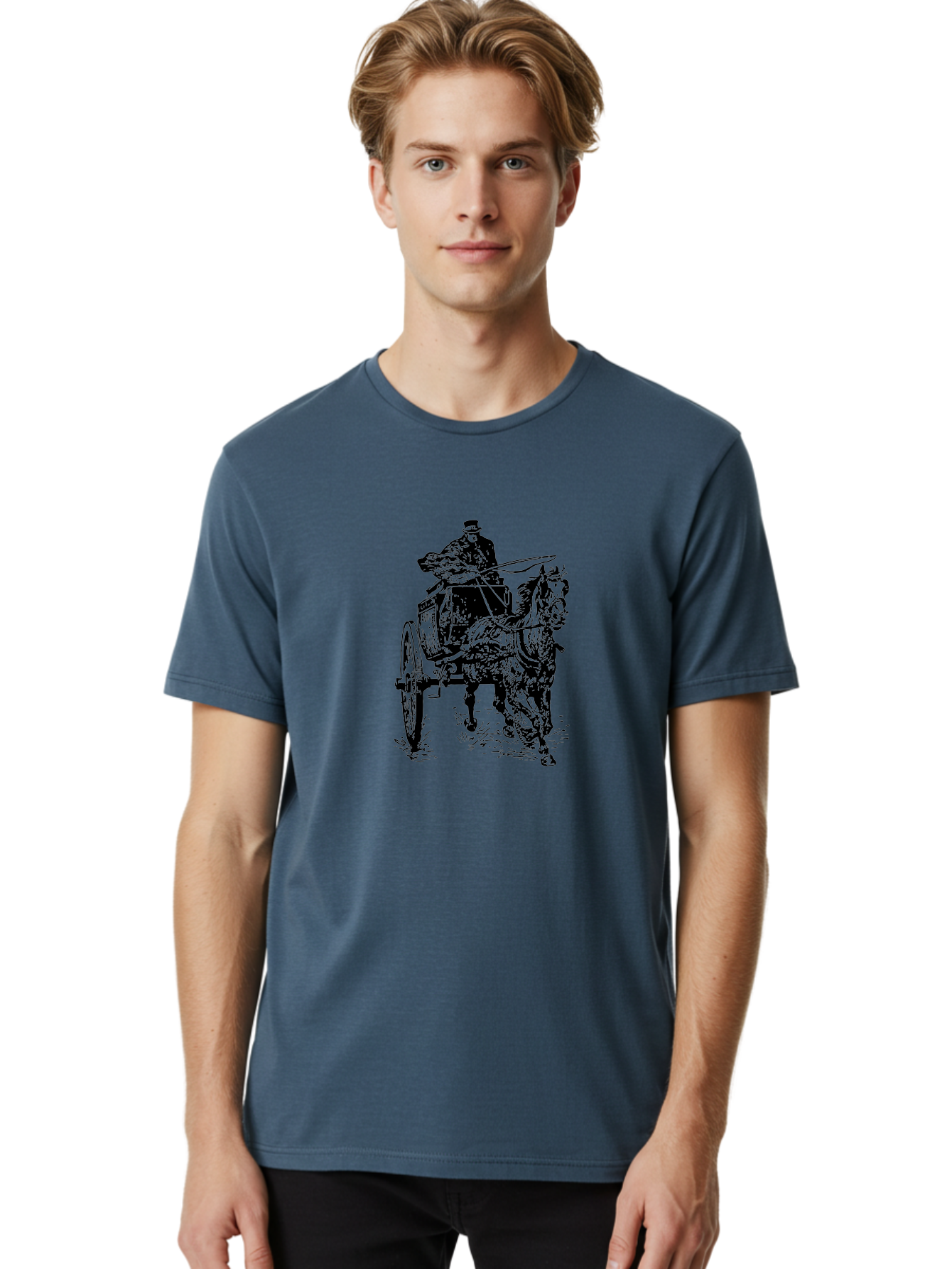 Horse-Drawn-Cart-1 Men'S Graphic Tee, 100% Cotton, Comfortable Casual Summer Wear, Machine Washable, Horse Drawn Carriage, Vintage Transportation, Horse Riding, Old-Fashioned Travel, Carriage Ride, Equestrian Art, Classic Illustration, Aad794 4