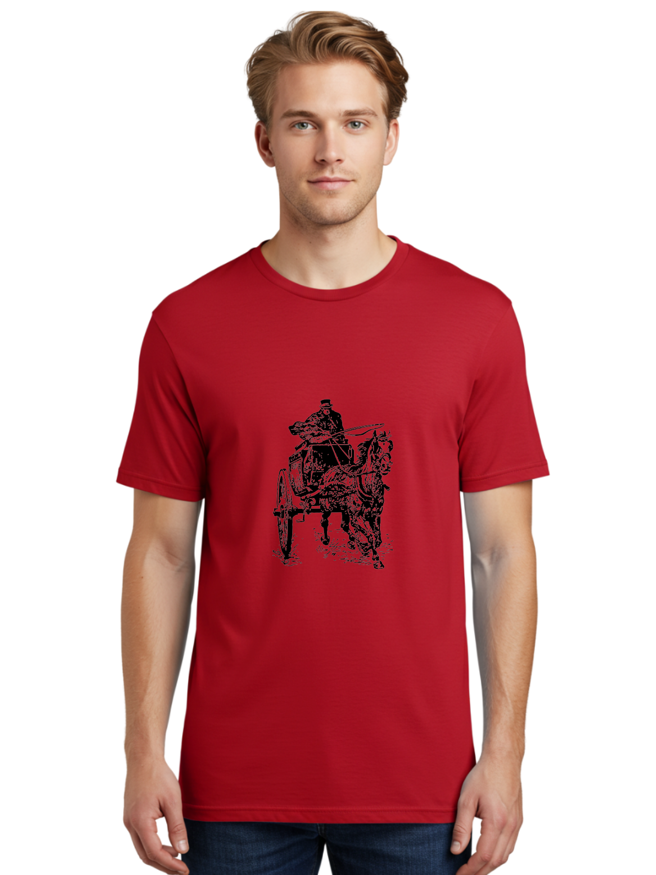 Horse-Drawn-Cart-1 Men'S Graphic Tee, 100% Cotton, Comfortable Casual Summer Wear, Machine Washable, Horse Drawn Carriage, Vintage Transportation, Horse Riding, Old-Fashioned Travel, Carriage Ride, Equestrian Art, Classic Illustration, Aad794 20