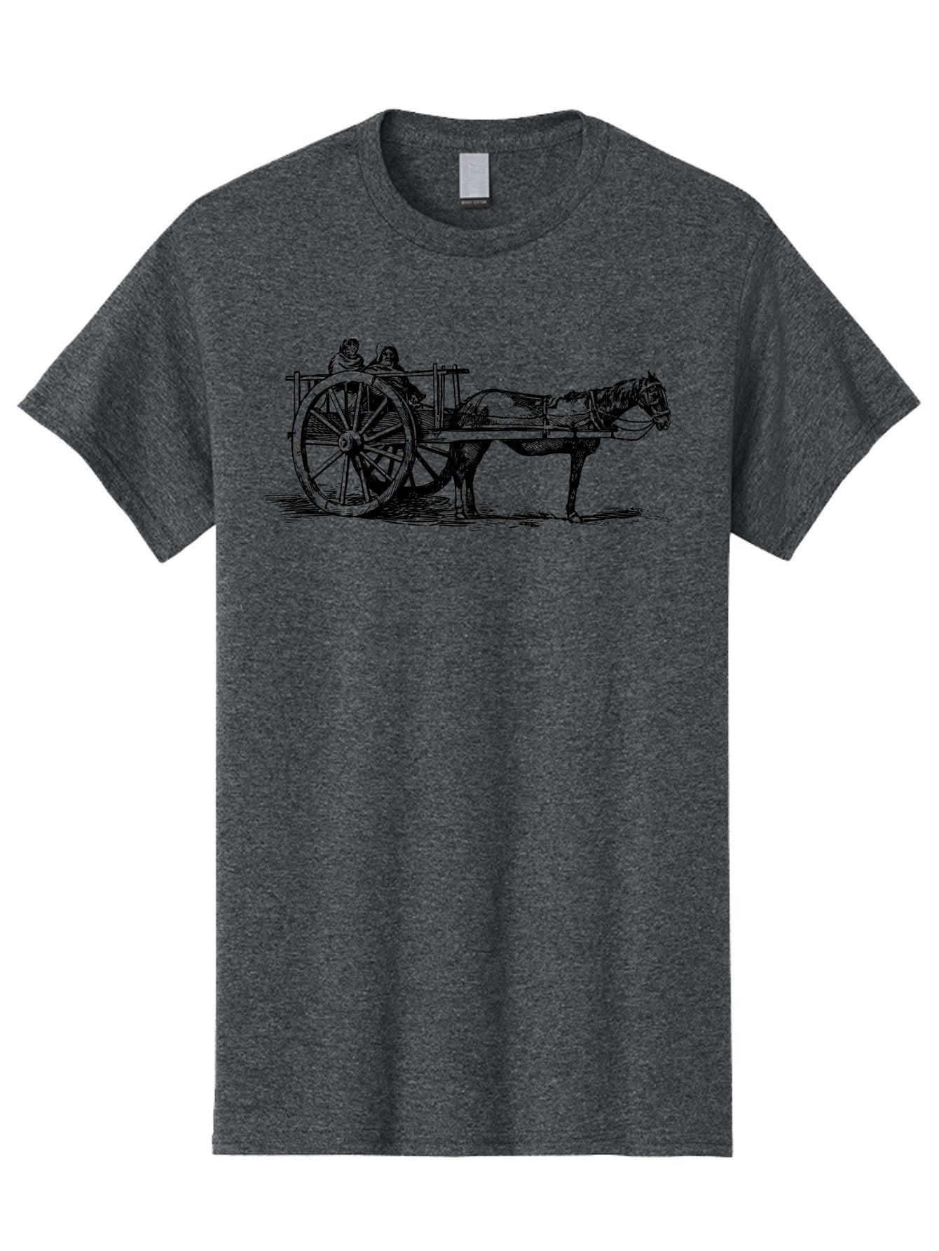 Horse-Drawn-Cart Men'S Graphic Tee, 100% Cotton, Comfortable Casual Summer Wear, Machine Washable, Vintage Horse Cart, Horse Drawn Carriage, Traditional Transportation, Classic Cart Illustration, Horse And Carriage, People Riding Cart, Aad795 12