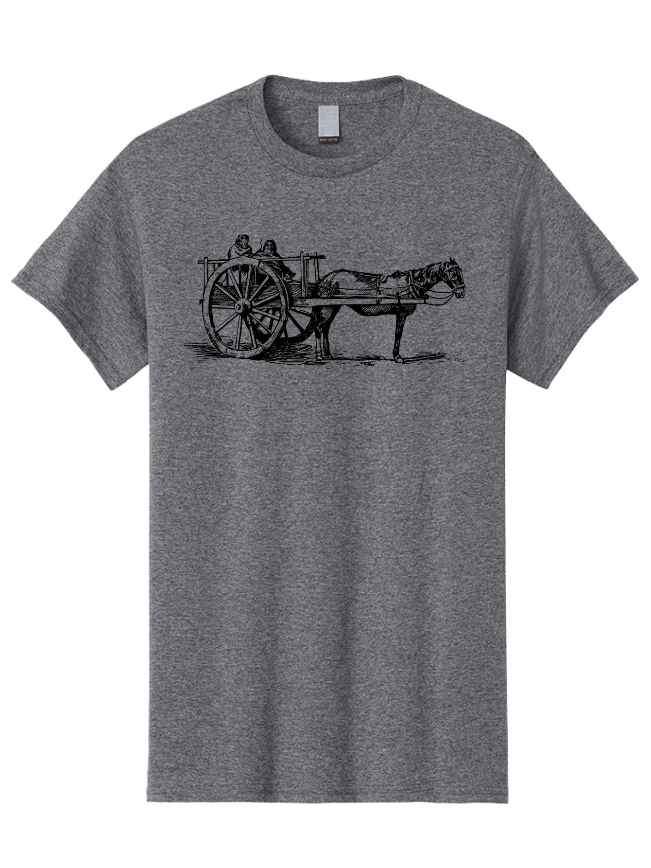Horse-Drawn-Cart Men'S Graphic Tee, 100% Cotton, Comfortable Casual Summer Wear, Machine Washable, Vintage Horse Cart, Horse Drawn Carriage, Traditional Transportation, Classic Cart Illustration, Horse And Carriage, People Riding Cart, Aad795 13