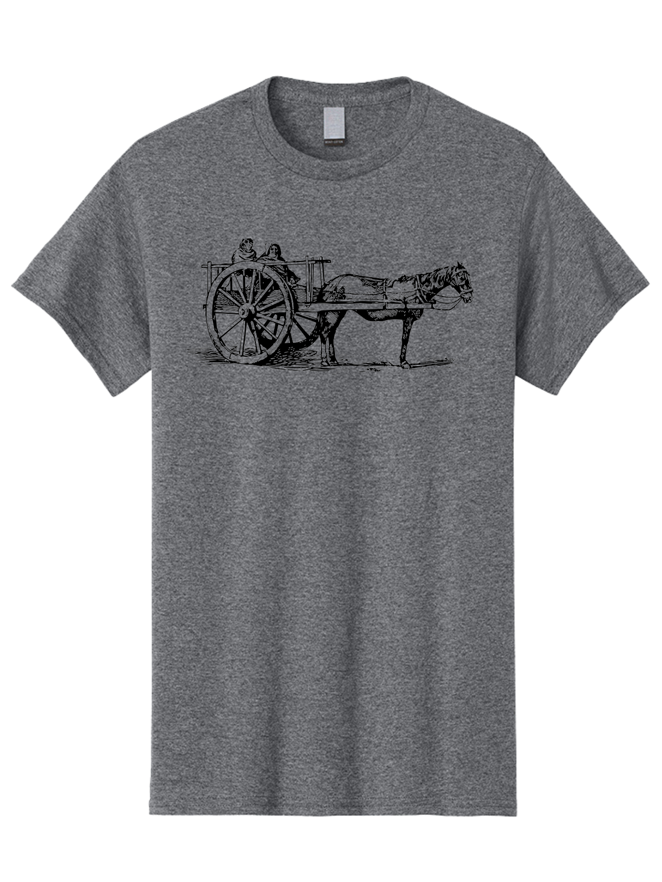Horse-Drawn-Cart Men'S Graphic Tee, 100% Cotton, Comfortable Casual Summer Wear, Machine Washable, Vintage Horse Cart, Horse Drawn Carriage, Traditional Transportation, Classic Cart Illustration, Horse And Carriage, People Riding Cart, Aad795 29
