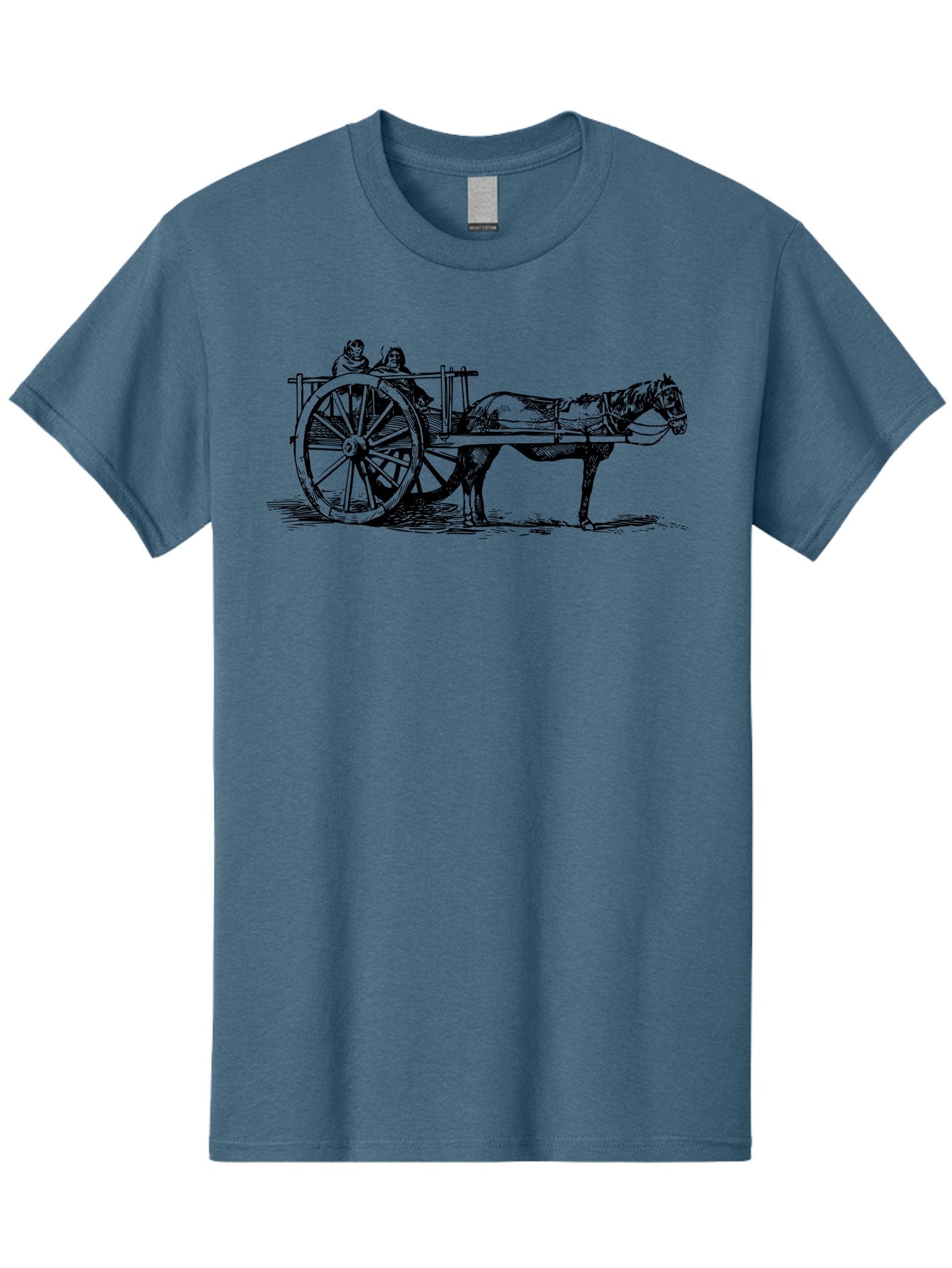Horse-Drawn-Cart Men'S Graphic Tee, 100% Cotton, Comfortable Casual Summer Wear, Machine Washable, Vintage Horse Cart, Horse Drawn Carriage, Traditional Transportation, Classic Cart Illustration, Horse And Carriage, People Riding Cart, Aad795 14