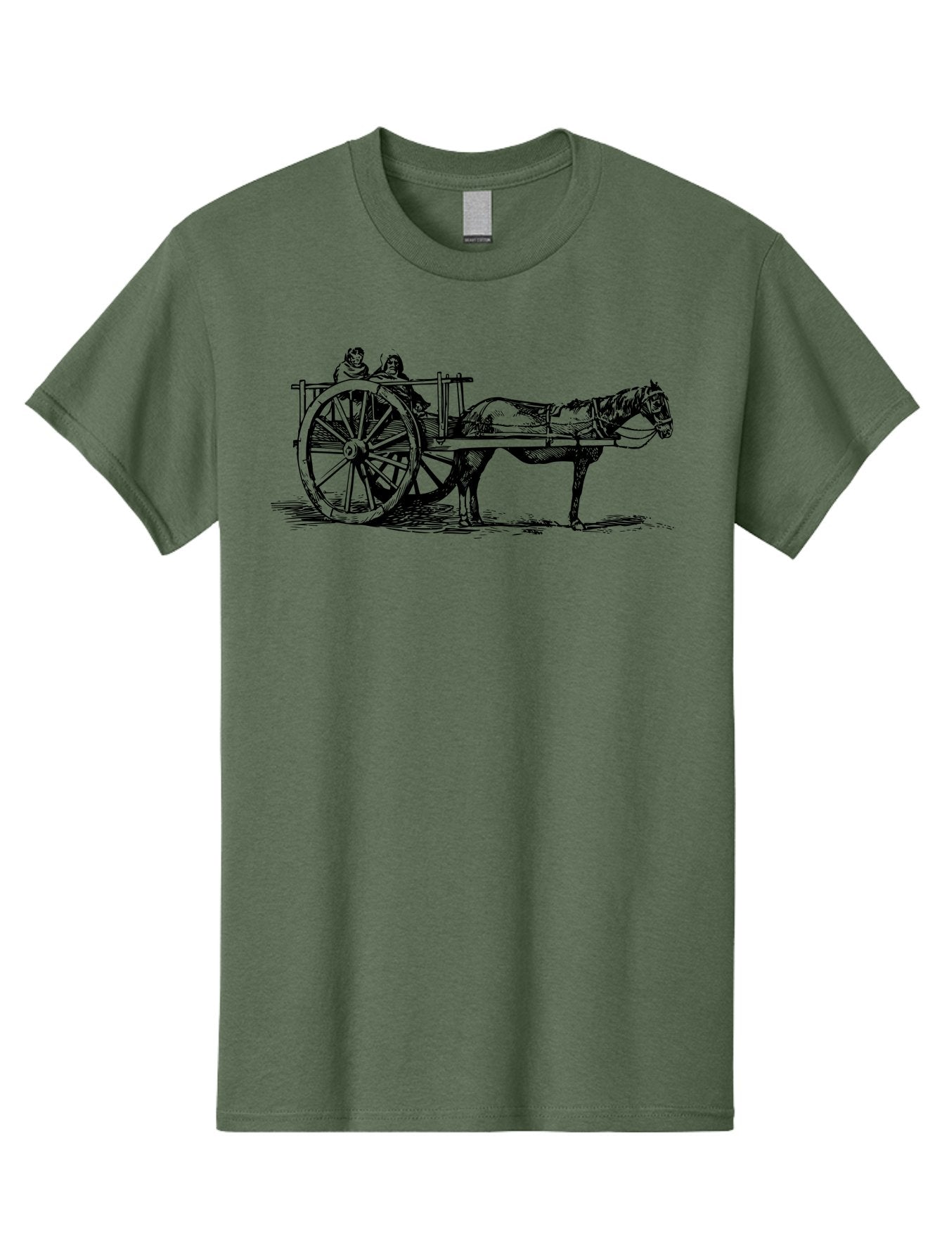 Horse-Drawn-Cart Men'S Graphic Tee, 100% Cotton, Comfortable Casual Summer Wear, Machine Washable, Vintage Horse Cart, Horse Drawn Carriage, Traditional Transportation, Classic Cart Illustration, Horse And Carriage, People Riding Cart, Aad795 9
