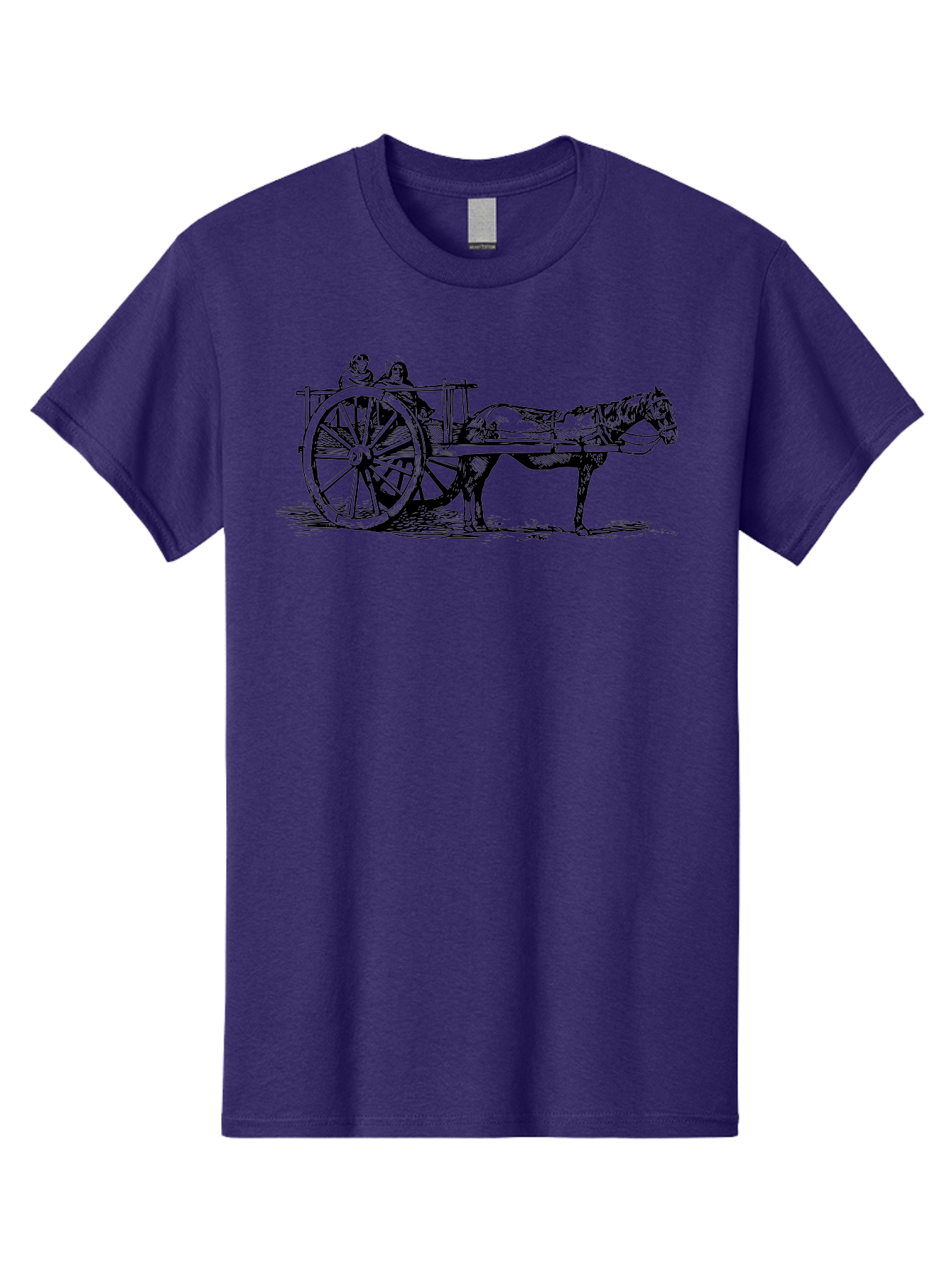 Horse-Drawn-Cart Men'S Graphic Tee, 100% Cotton, Comfortable Casual Summer Wear, Machine Washable, Vintage Horse Cart, Horse Drawn Carriage, Traditional Transportation, Classic Cart Illustration, Horse And Carriage, People Riding Cart, Aad795
