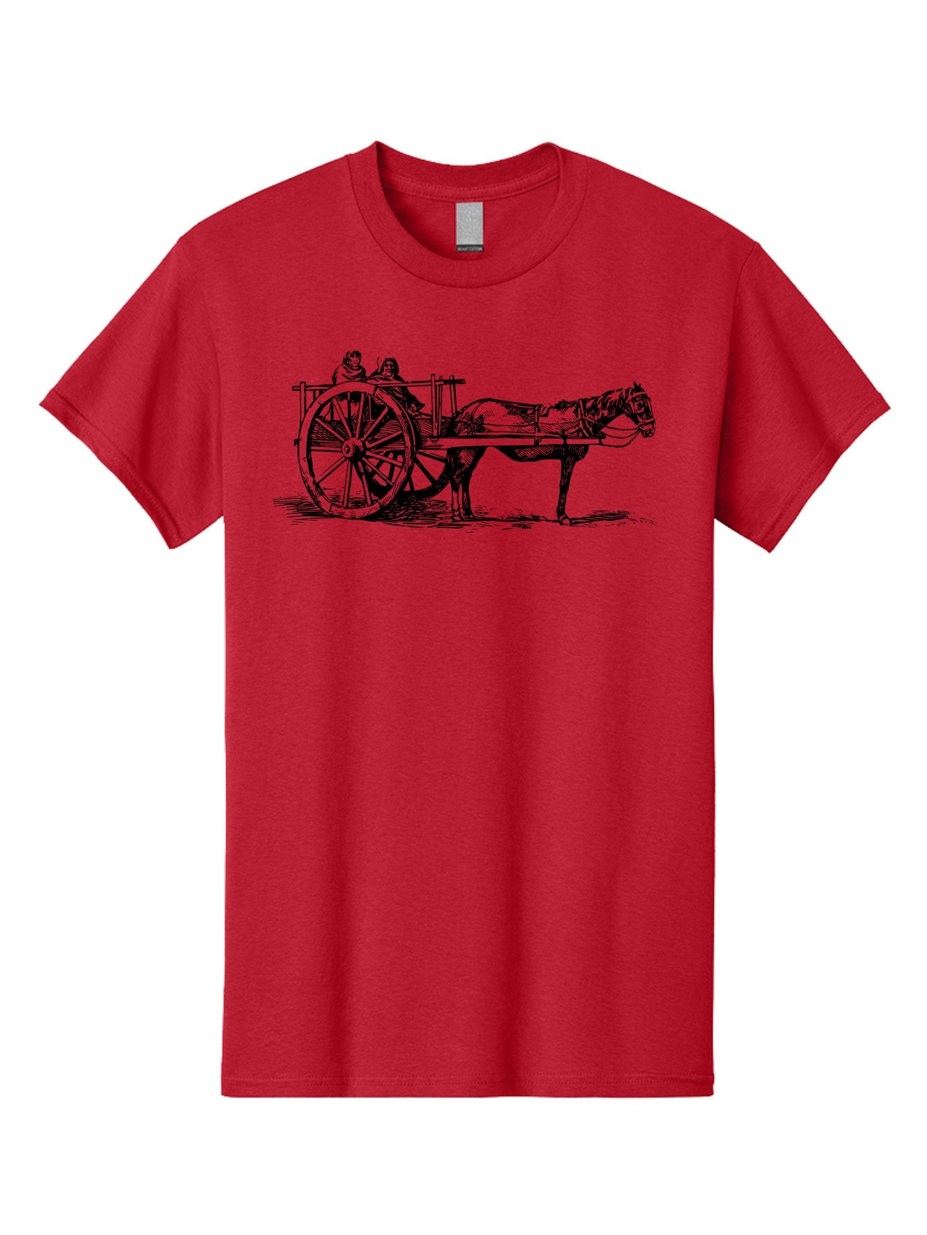 Horse-Drawn-Cart Men'S Graphic Tee, 100% Cotton, Comfortable Casual Summer Wear, Machine Washable, Vintage Horse Cart, Horse Drawn Carriage, Traditional Transportation, Classic Cart Illustration, Horse And Carriage, People Riding Cart, Aad795 8