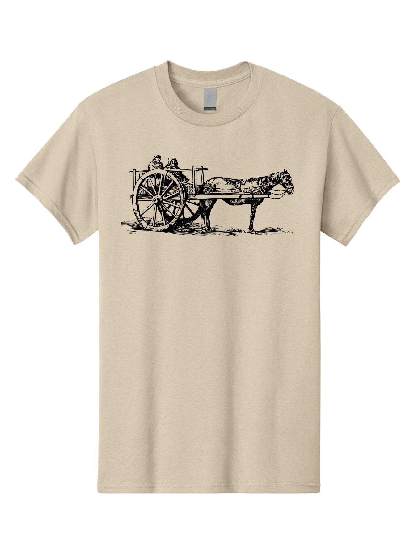 Horse-Drawn-Cart Men'S Graphic Tee, 100% Cotton, Comfortable Casual Summer Wear, Machine Washable, Vintage Horse Cart, Horse Drawn Carriage, Traditional Transportation, Classic Cart Illustration, Horse And Carriage, People Riding Cart, Aad795 6