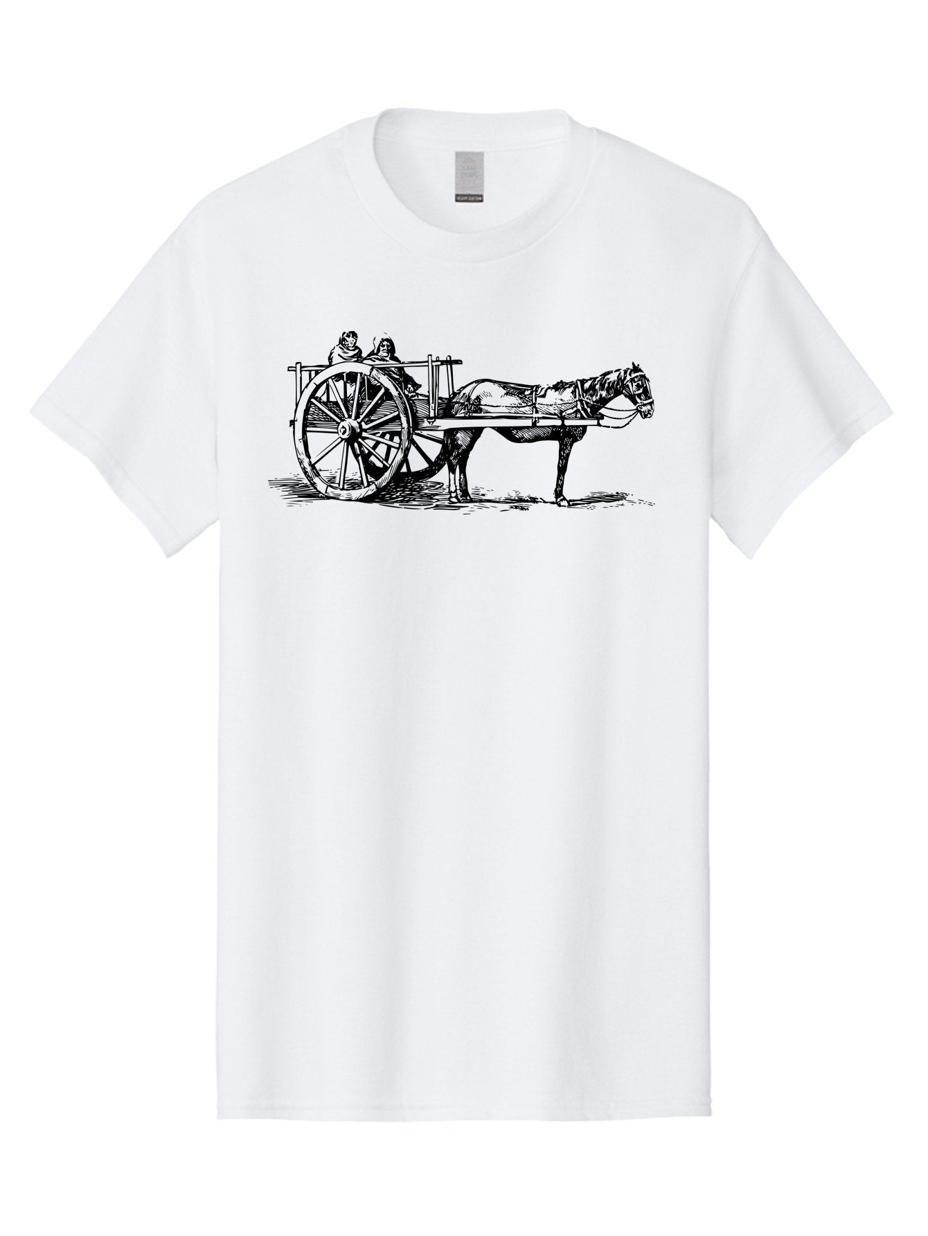 Horse-Drawn-Cart Men'S Graphic Tee, 100% Cotton, Comfortable Casual Summer Wear, Machine Washable, Vintage Horse Cart, Horse Drawn Carriage, Traditional Transportation, Classic Cart Illustration, Horse And Carriage, People Riding Cart, Aad795 5