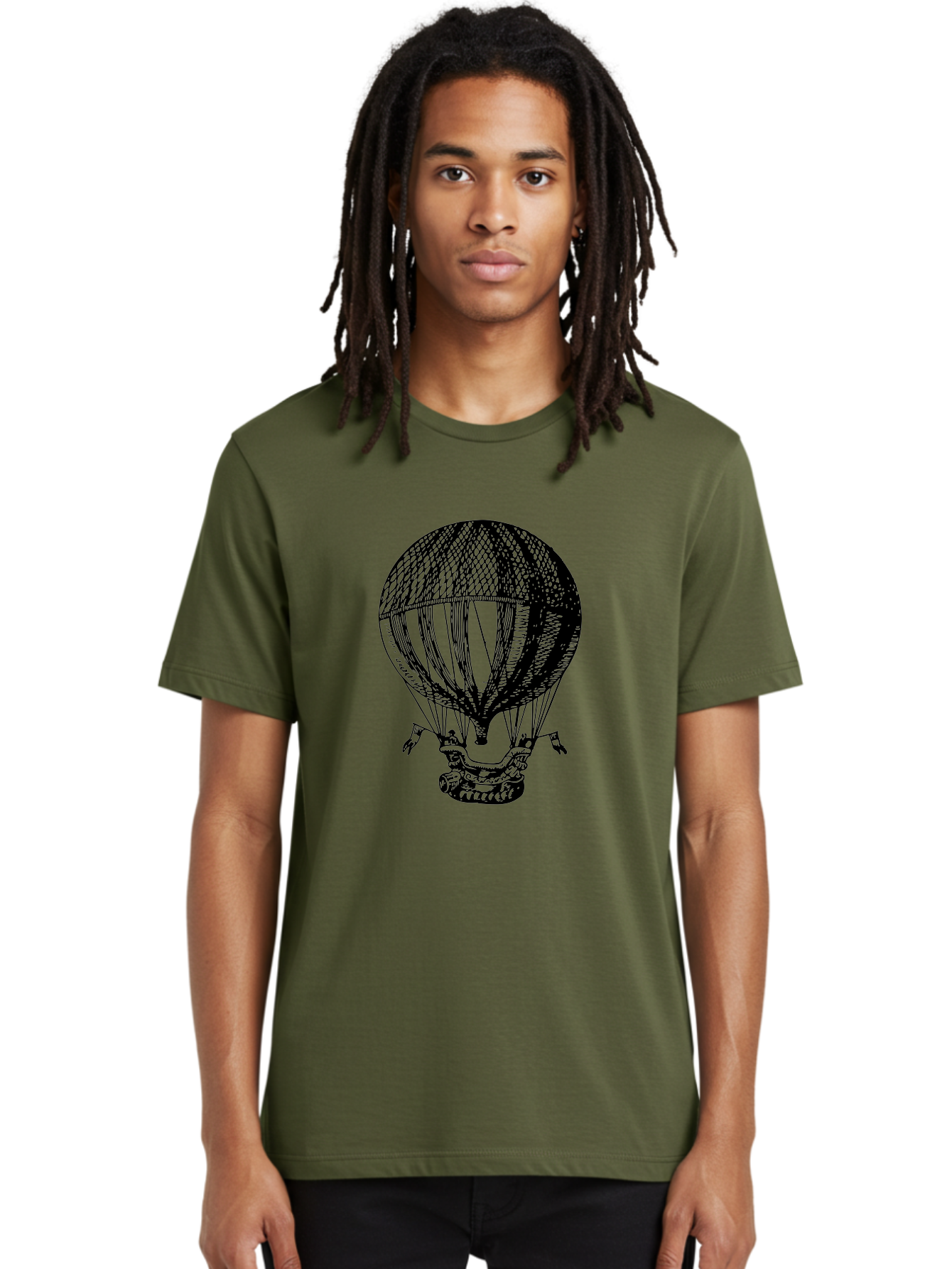 Hot-Air-Balloon-1 Men'S Graphic Tee, 100% Cotton, Comfortable Casual Summer Wear, Machine Washable, Vintage Hot Air Balloon, Retro Illustration, Adventurous Flight, Historic Aircraft, Flying High, Serene Landscape, Nostalgic Feel, Classic Art Aad796
