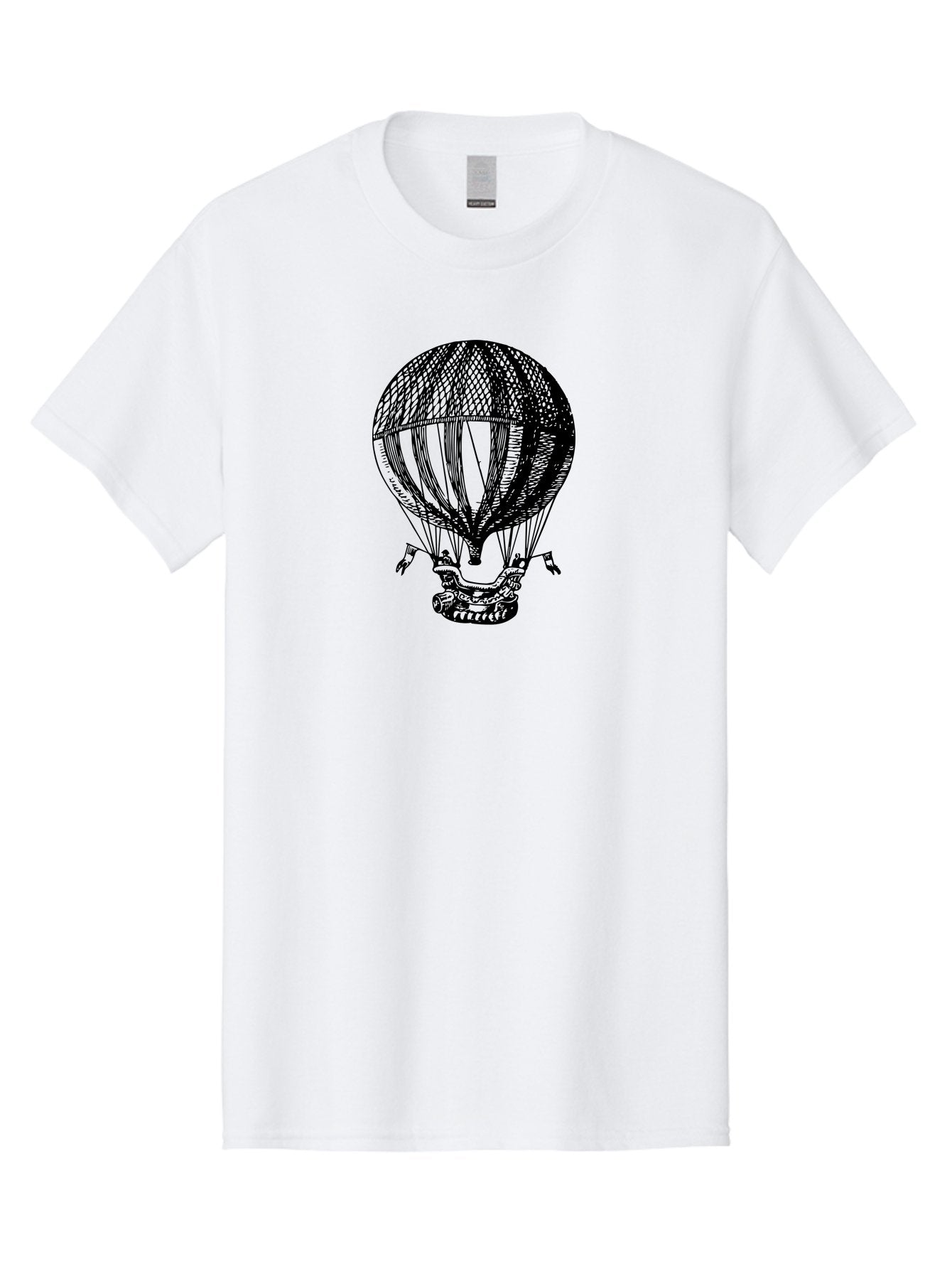 Hot-Air-Balloon-1 Men'S Graphic Tee, 100% Cotton, Comfortable Casual Summer Wear, Machine Washable, Vintage Hot Air Balloon, Retro Illustration, Adventurous Flight, Historic Aircraft, Flying High, Serene Landscape, Nostalgic Feel, Classic Art Aad796