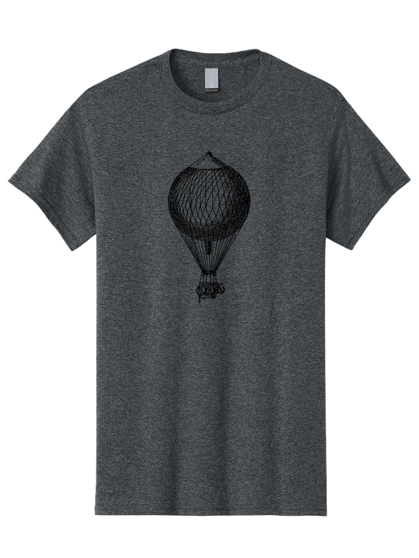 Hot-Air-Balloon Men'S Graphic Tee, 100% Cotton, Comfortable Casual Summer Wear, Machine Washable, Hot Air Balloon, Vintage Illustration, Black And White Graphic, Aerostat, Flight Technology, Historic Aircraft, Intricate Details, Wireframe Art Aad797 12