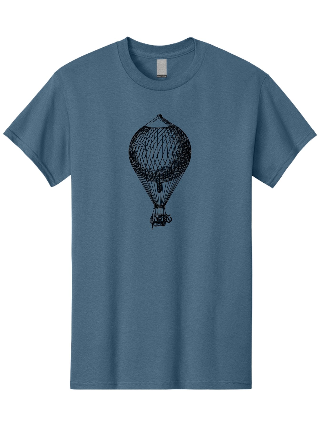 Hot-Air-Balloon Men'S Graphic Tee, 100% Cotton, Comfortable Casual Summer Wear, Machine Washable, Hot Air Balloon, Vintage Illustration, Black And White Graphic, Aerostat, Flight Technology, Historic Aircraft, Intricate Details, Wireframe Art Aad797 15