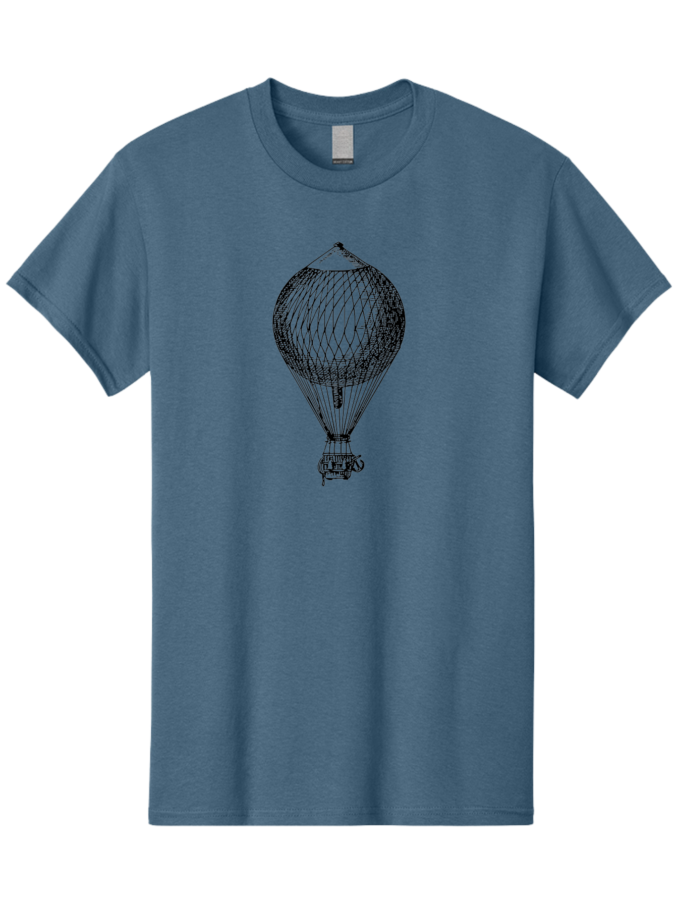 Hot-Air-Balloon Men'S Graphic Tee, 100% Cotton, Comfortable Casual Summer Wear, Machine Washable, Hot Air Balloon, Vintage Illustration, Black And White Graphic, Aerostat, Flight Technology, Historic Aircraft, Intricate Details, Wireframe Art Aad797