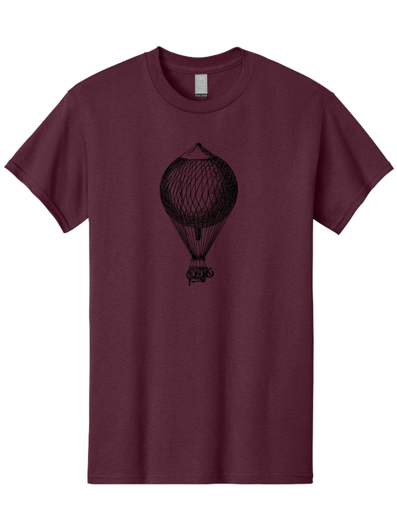 Hot-Air-Balloon Men'S Graphic Tee, 100% Cotton, Comfortable Casual Summer Wear, Machine Washable, Hot Air Balloon, Vintage Illustration, Black And White Graphic, Aerostat, Flight Technology, Historic Aircraft, Intricate Details, Wireframe Art Aad797 5