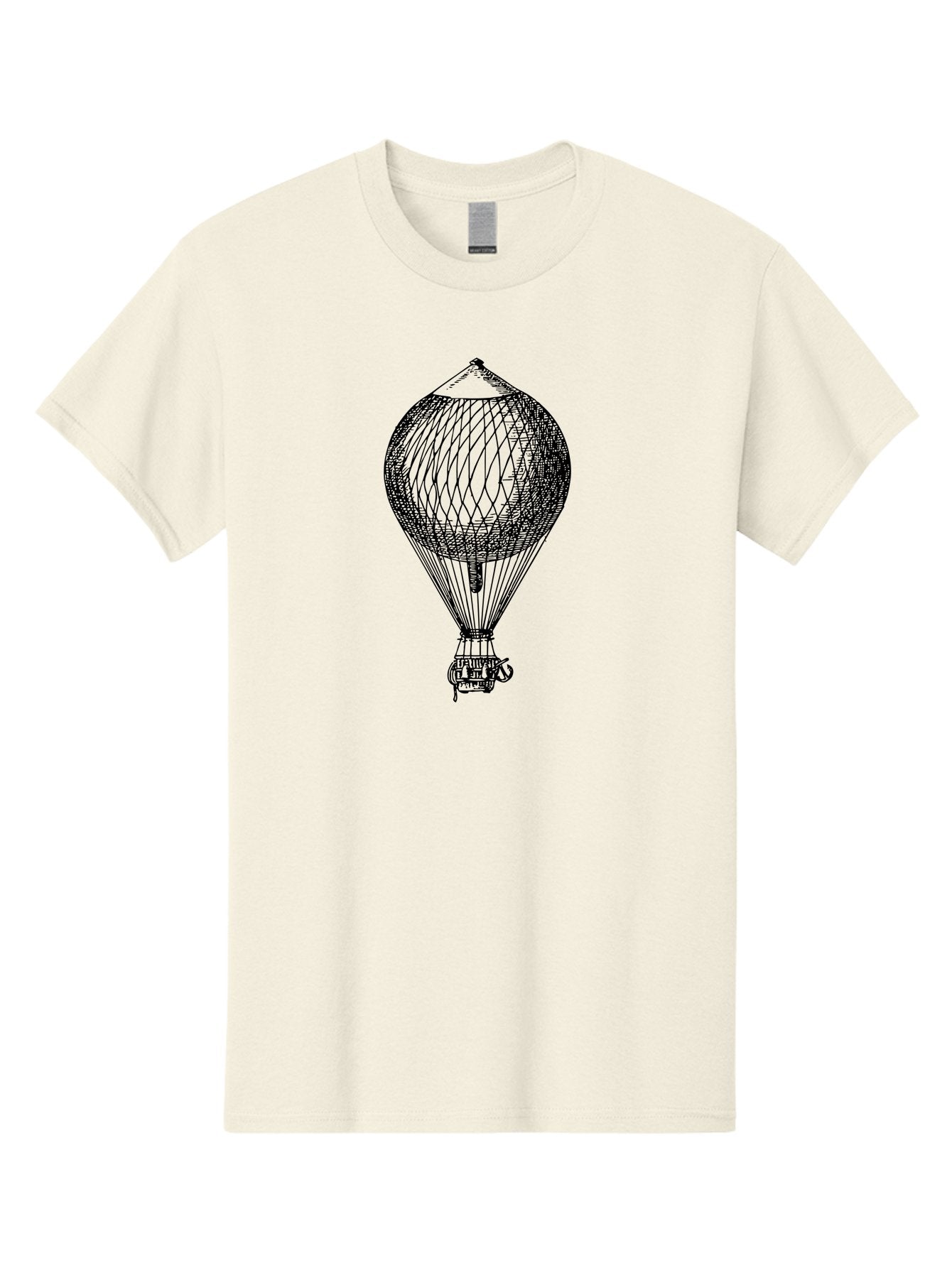 Hot-Air-Balloon Men'S Graphic Tee, 100% Cotton, Comfortable Casual Summer Wear, Machine Washable, Hot Air Balloon, Vintage Illustration, Black And White Graphic, Aerostat, Flight Technology, Historic Aircraft, Intricate Details, Wireframe Art Aad797 13