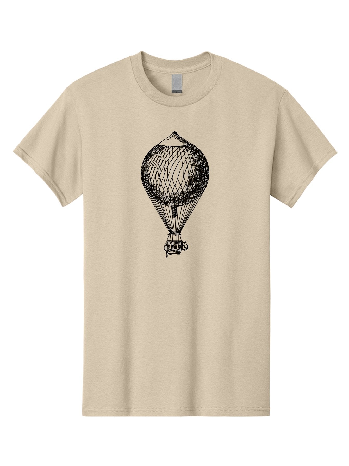 Hot-Air-Balloon Men'S Graphic Tee, 100% Cotton, Comfortable Casual Summer Wear, Machine Washable, Hot Air Balloon, Vintage Illustration, Black And White Graphic, Aerostat, Flight Technology, Historic Aircraft, Intricate Details, Wireframe Art Aad797 8