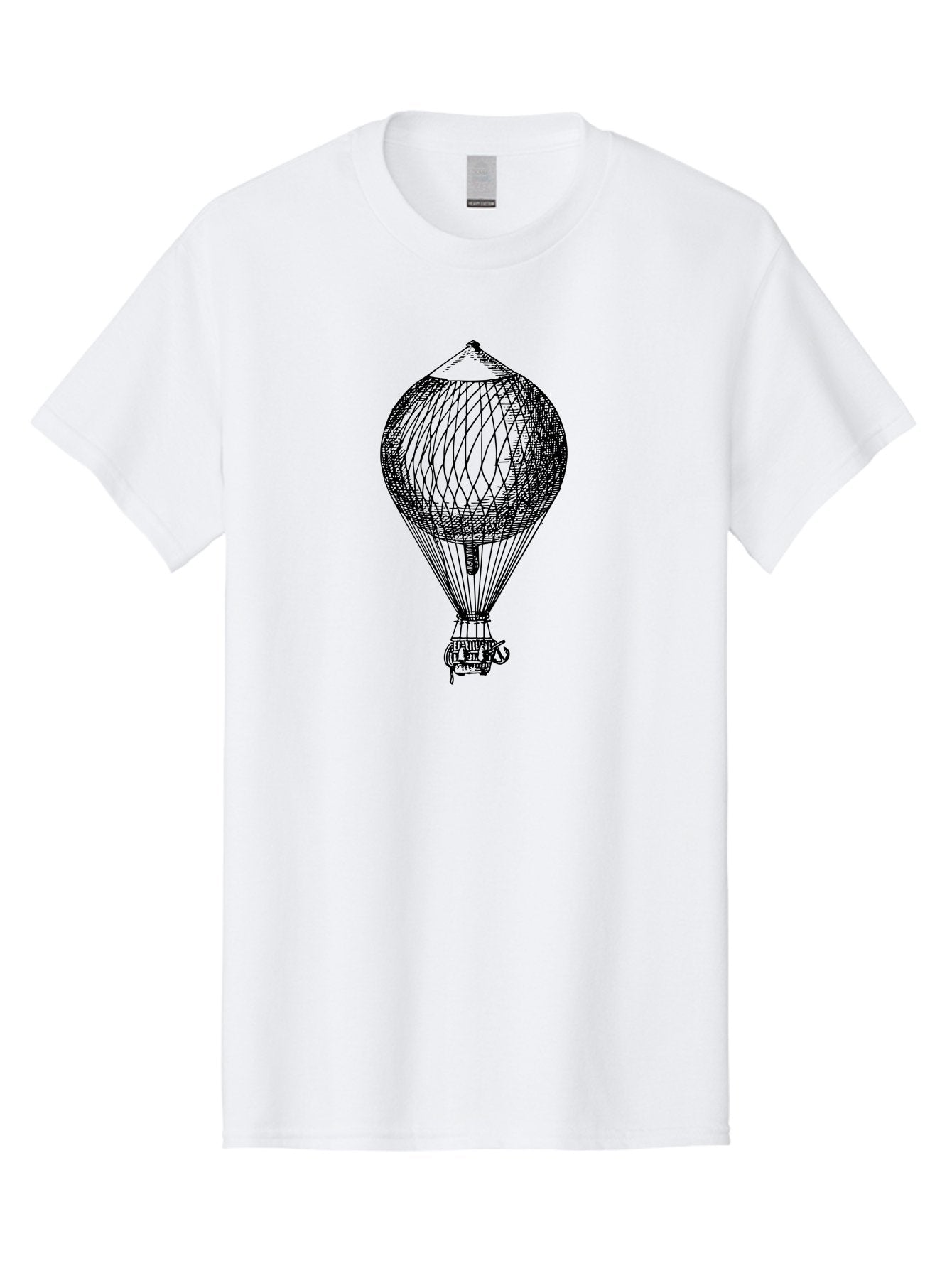 Hot-Air-Balloon Men'S Graphic Tee, 100% Cotton, Comfortable Casual Summer Wear, Machine Washable, Hot Air Balloon, Vintage Illustration, Black And White Graphic, Aerostat, Flight Technology, Historic Aircraft, Intricate Details, Wireframe Art Aad797 10