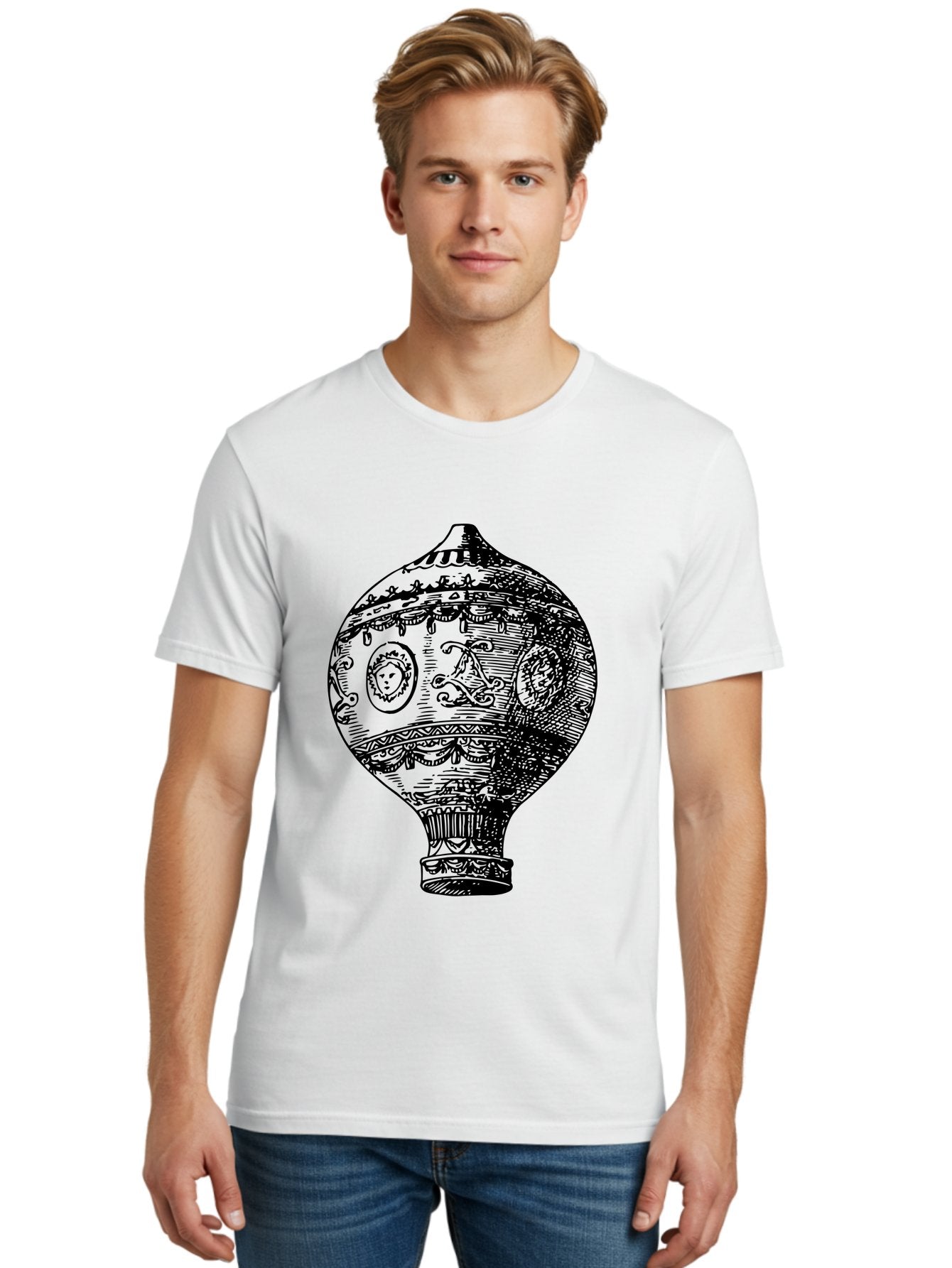 Ornate-Vase Men'S Graphic Tee, 100% Cotton, Comfortable Casual Summer Wear, Machine Washable, Perfume Bottle, Vintage Bottle, Ornate Design, Black Illustration, Decorative Art, Antique Style, Luxury Fragrance, Intricate Details, Aad799 25