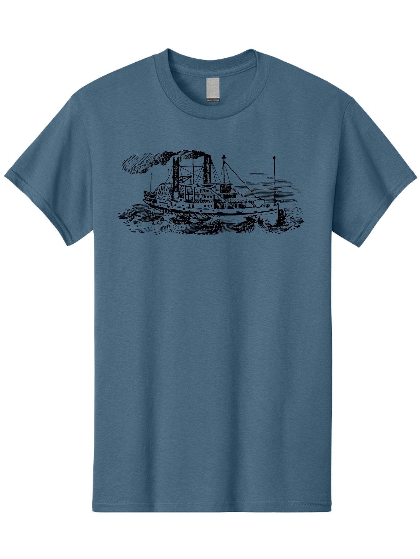 Paddle-Steamer Men'S Graphic Tee, 100% Cotton, Comfortable Casual Summer Wear, Machine Washable, Steamboat On The Water, Paddle Wheel, Vintage Illustration, Historic Vessel, Maritime History, Classic Design, Retro Style, Aad800 5
