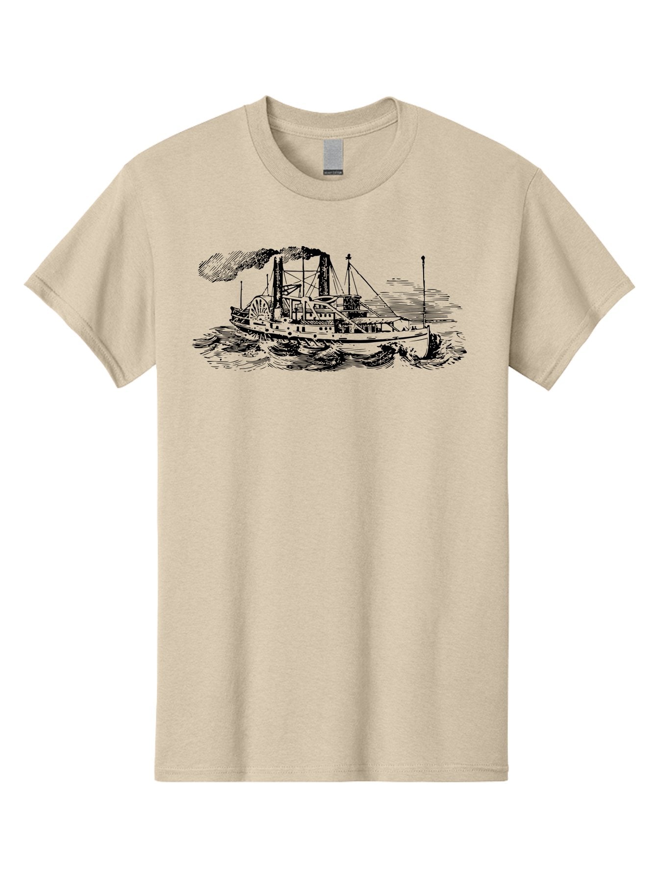 Paddle-Steamer Men'S Graphic Tee, 100% Cotton, Comfortable Casual Summer Wear, Machine Washable, Steamboat On The Water, Paddle Wheel, Vintage Illustration, Historic Vessel, Maritime History, Classic Design, Retro Style, Aad800